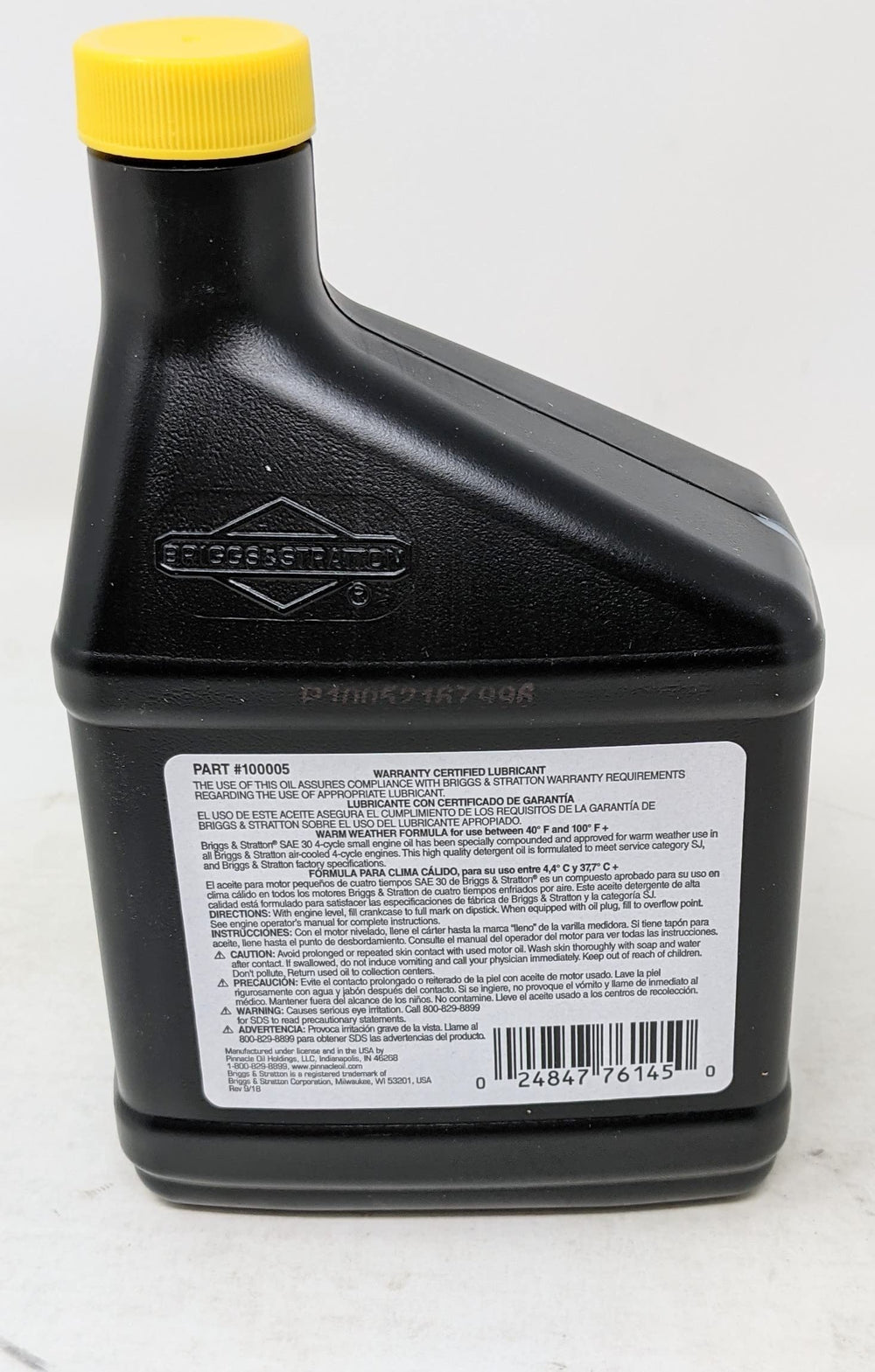 Briggs & Stratton fuel treatment bottle highlighting stabilizer benefit