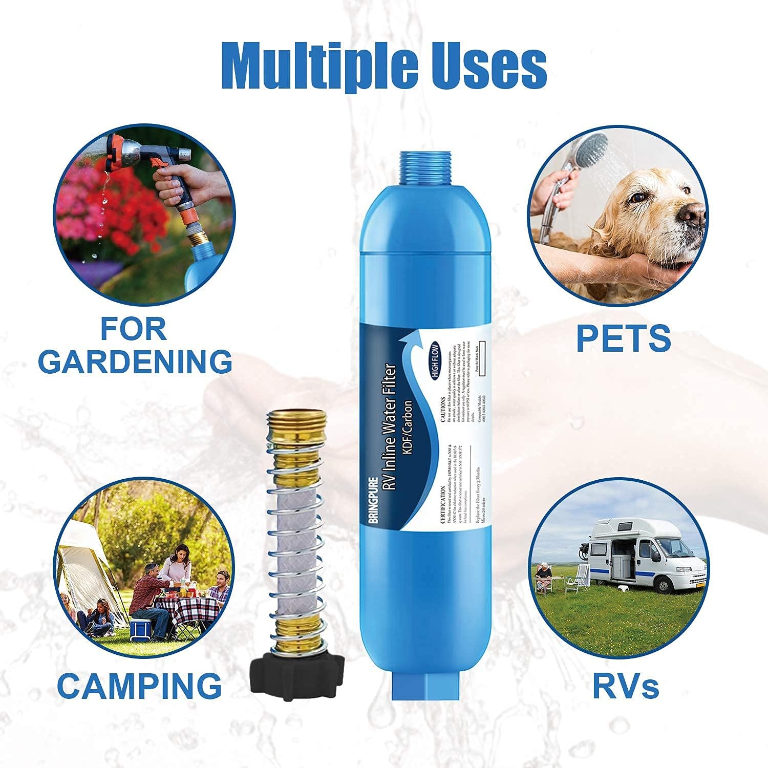Bringpure filter connected to RV hose in use delivering better tasting water