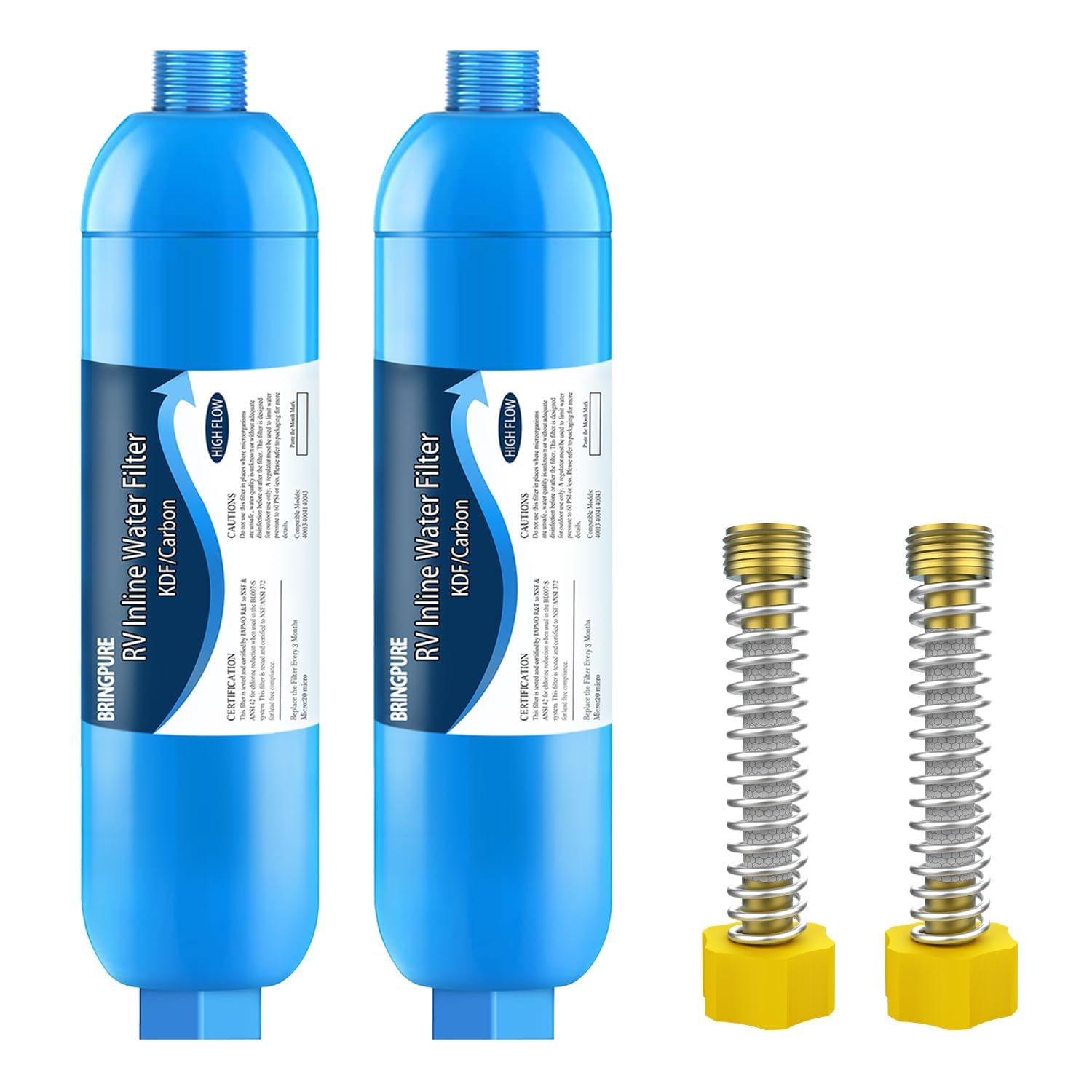 Bringpure front view of inline filter showing compact housing and fittings, improves taste