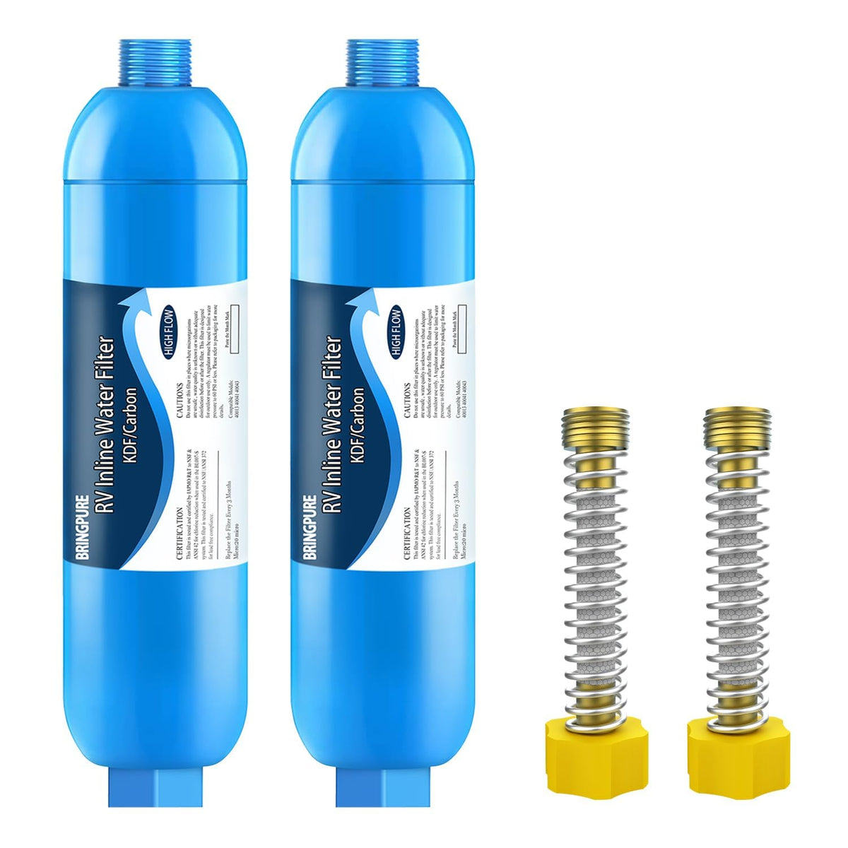 Bringpure front view of inline filter showing compact housing and fittings, improves taste
