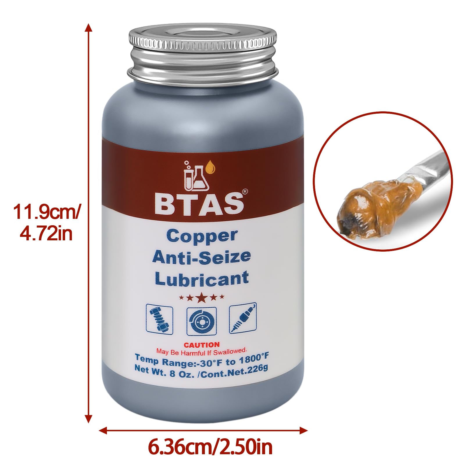 BTAS label indicating -30°F to 1800°F range, proves high-heat stability