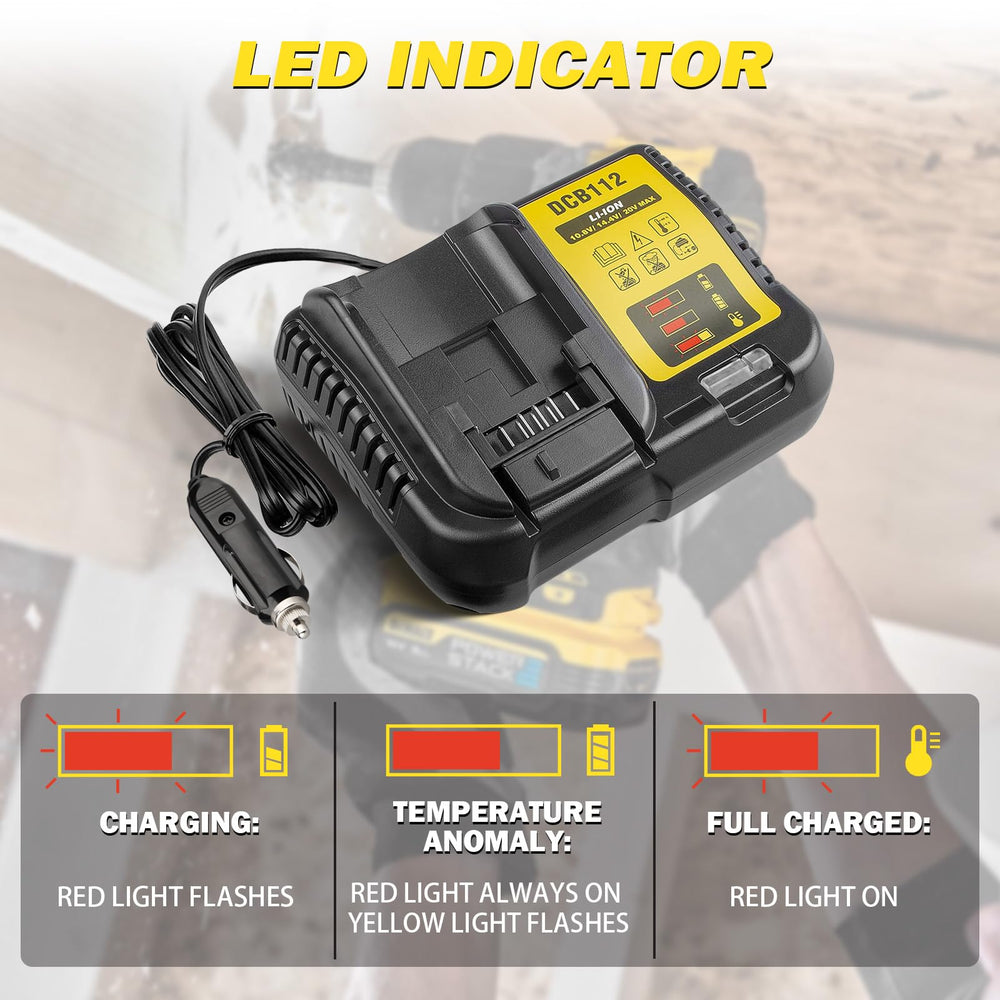 BTRUI DCB112 with DeWalt battery attached, reliable on-the-go charging benefit
