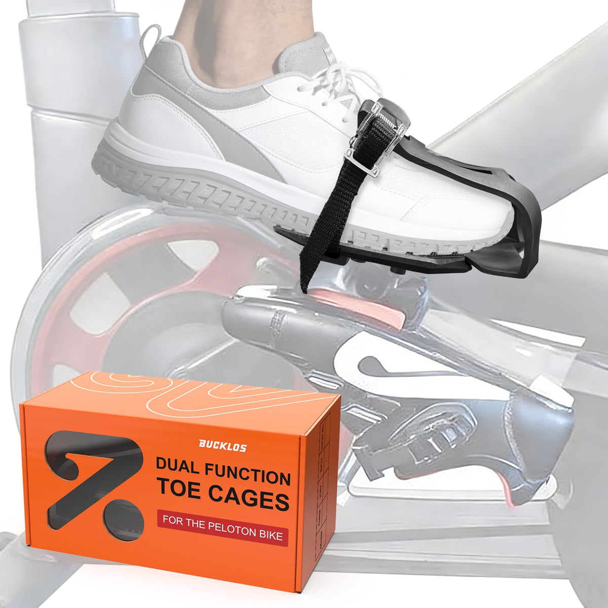 BUCKLOS front view mounted on pedal showing secure fit and easy conversion