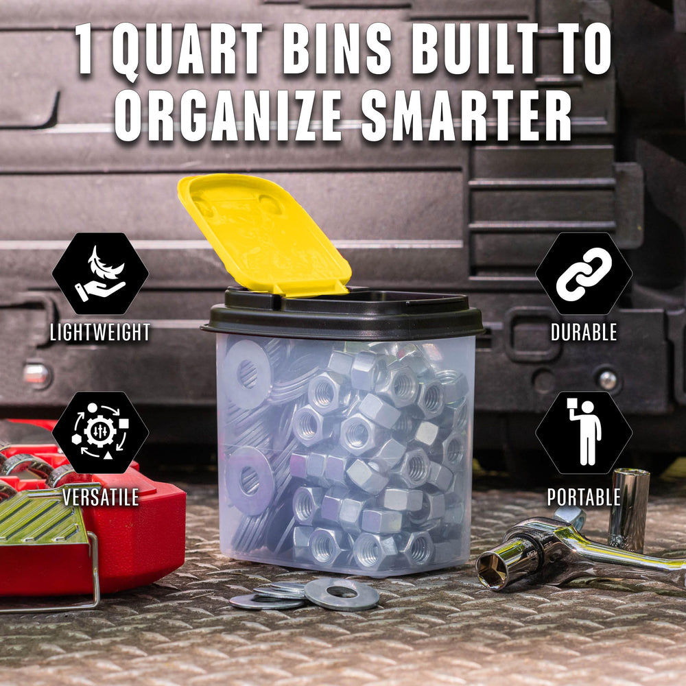 Buddeez bin held in hand showing compact one-quart size