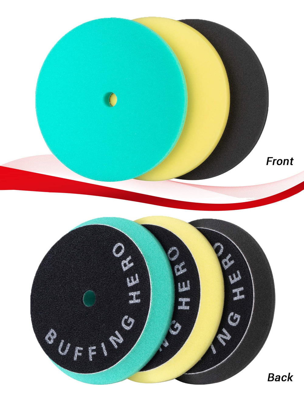 BUFFING HERO pad in hand showing 5-inch scale and easy handling