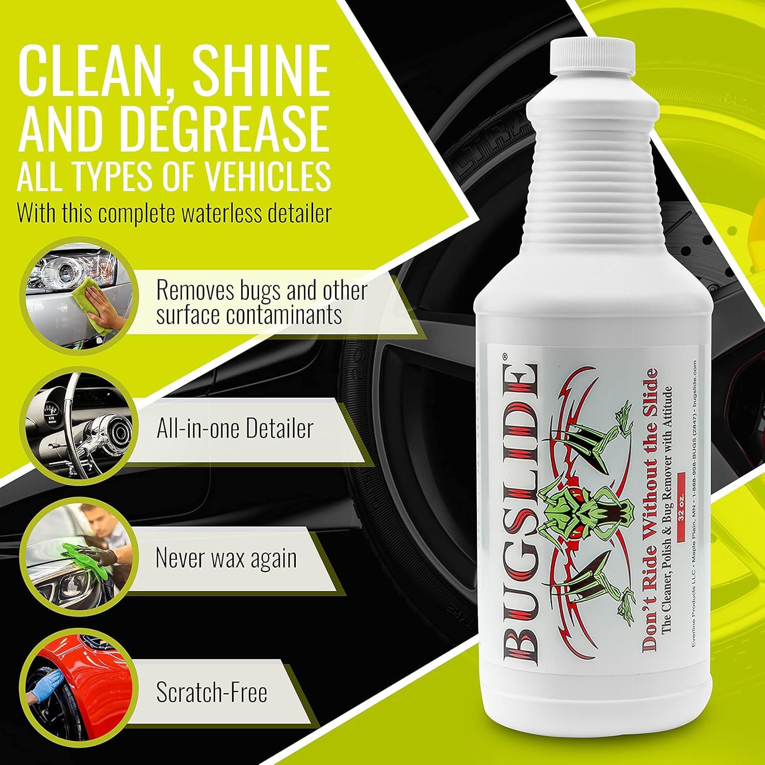 BugSlide on car hood removing bugs, delivering faster cleaning results