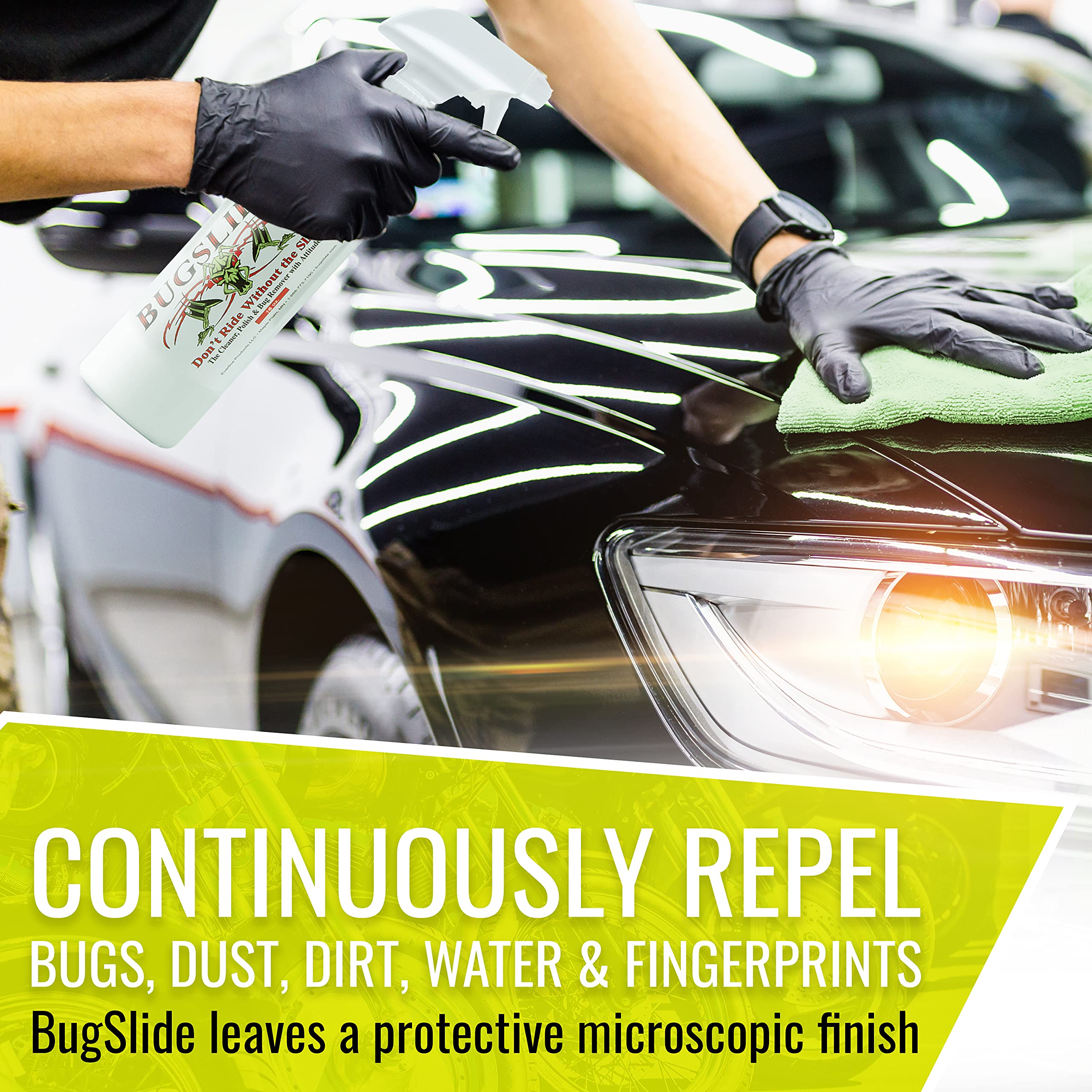BugSlide before and after on hood removing bug residue for visible surface restoration