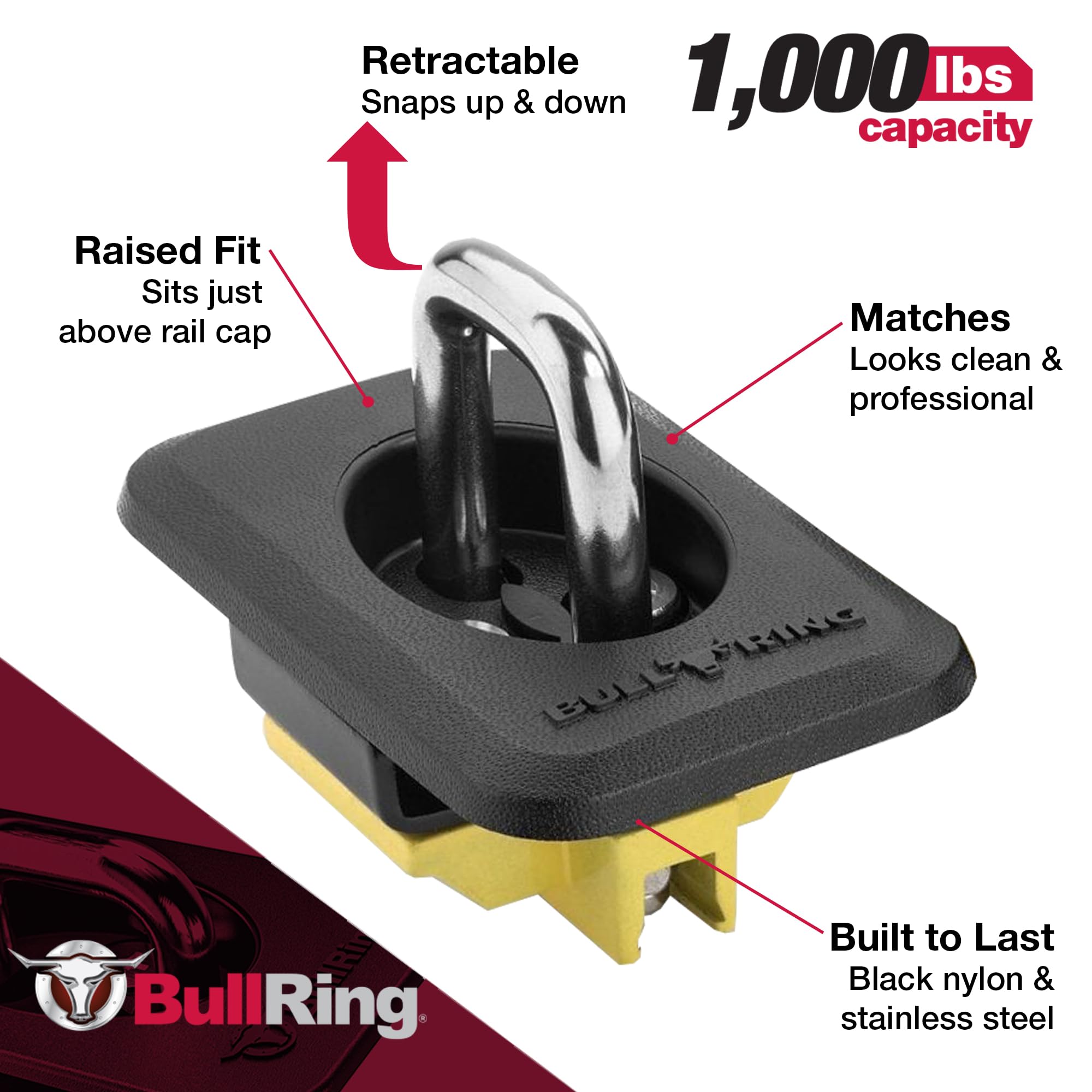 Bull Ring retracted anchor flush with rail providing low-profile protection