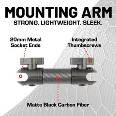 Bulletpoint arm connector closeup showing 20mm aluminum socket and secure fit benefit