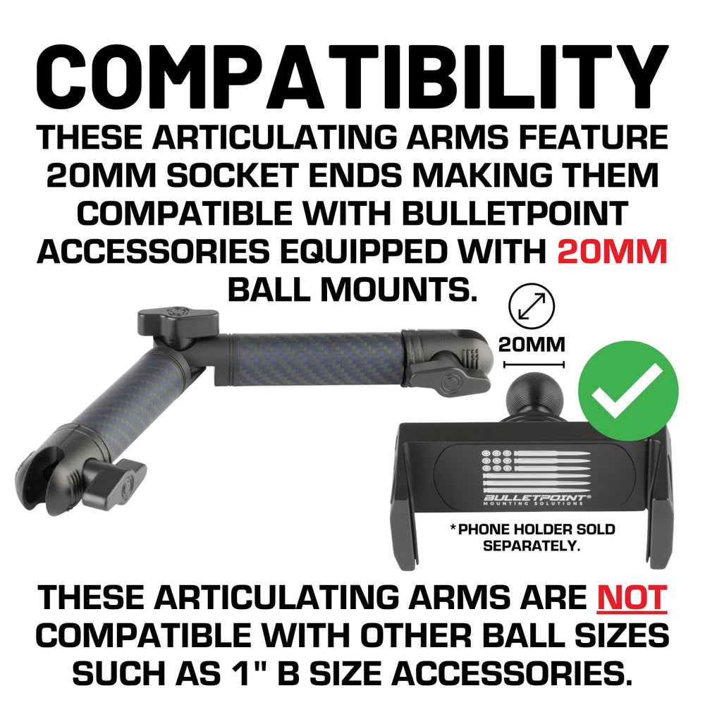 Bulletpoint arm beside ruler showing compact 7cm-to-7cm scale benefit