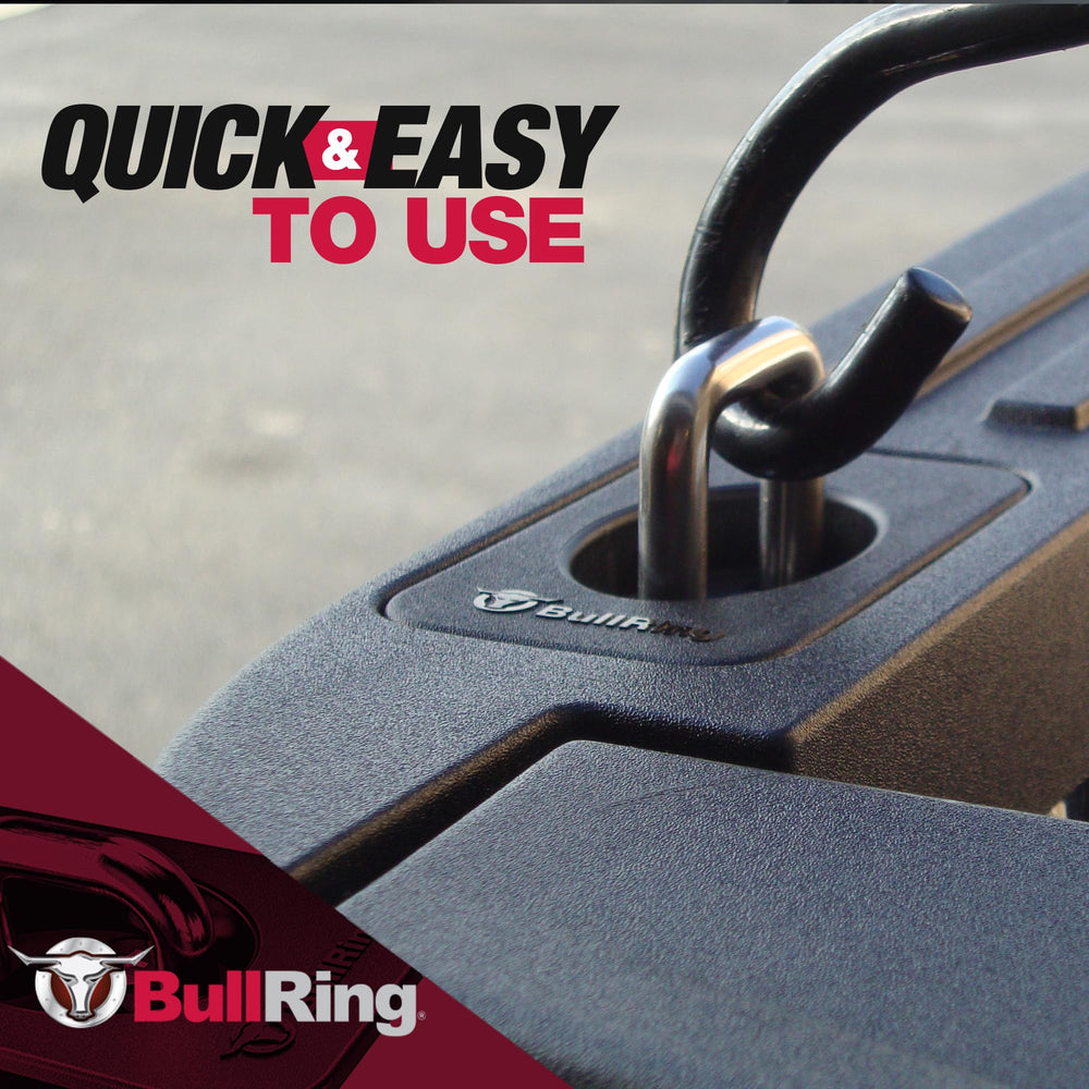 BullRing anchor sitting flush with Ford rail cap for tonneau compatibility