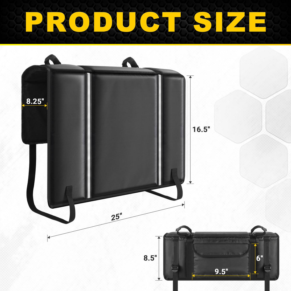 Bumbee adjustable straps and buckles securing pad to tailgate