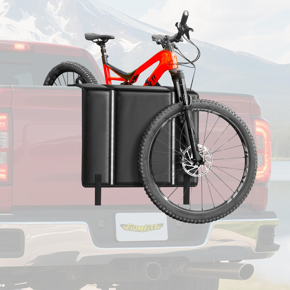 Bumbee front view showing full pad protecting tailgate and bikes