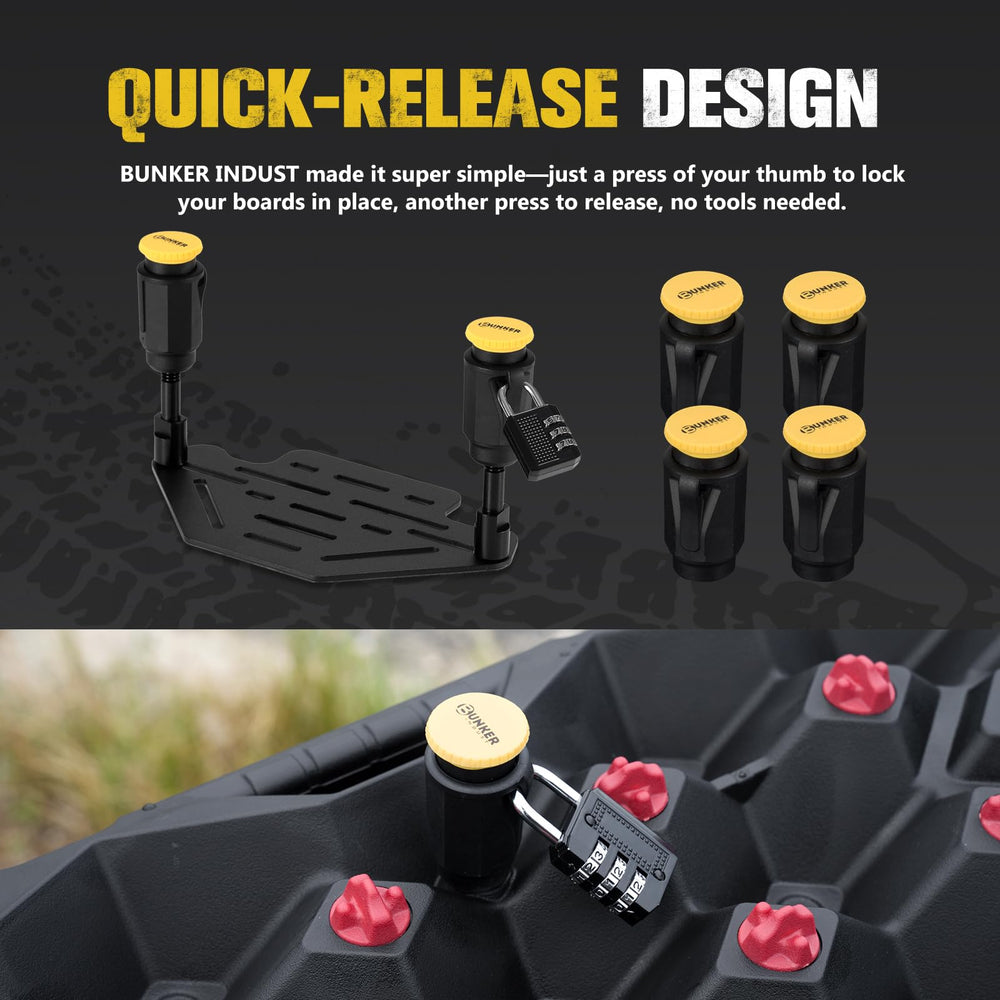 BUNKER INDUST mounting kit beside a traction board to show scale and fit