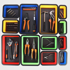 Burbell expanded trays filled with screws showing fast access advantage
