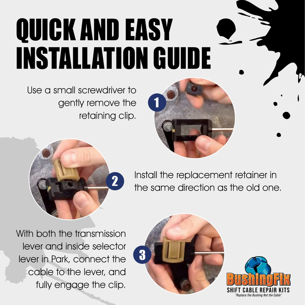 BushingFix instruction sheet with phone video showing simple installation steps