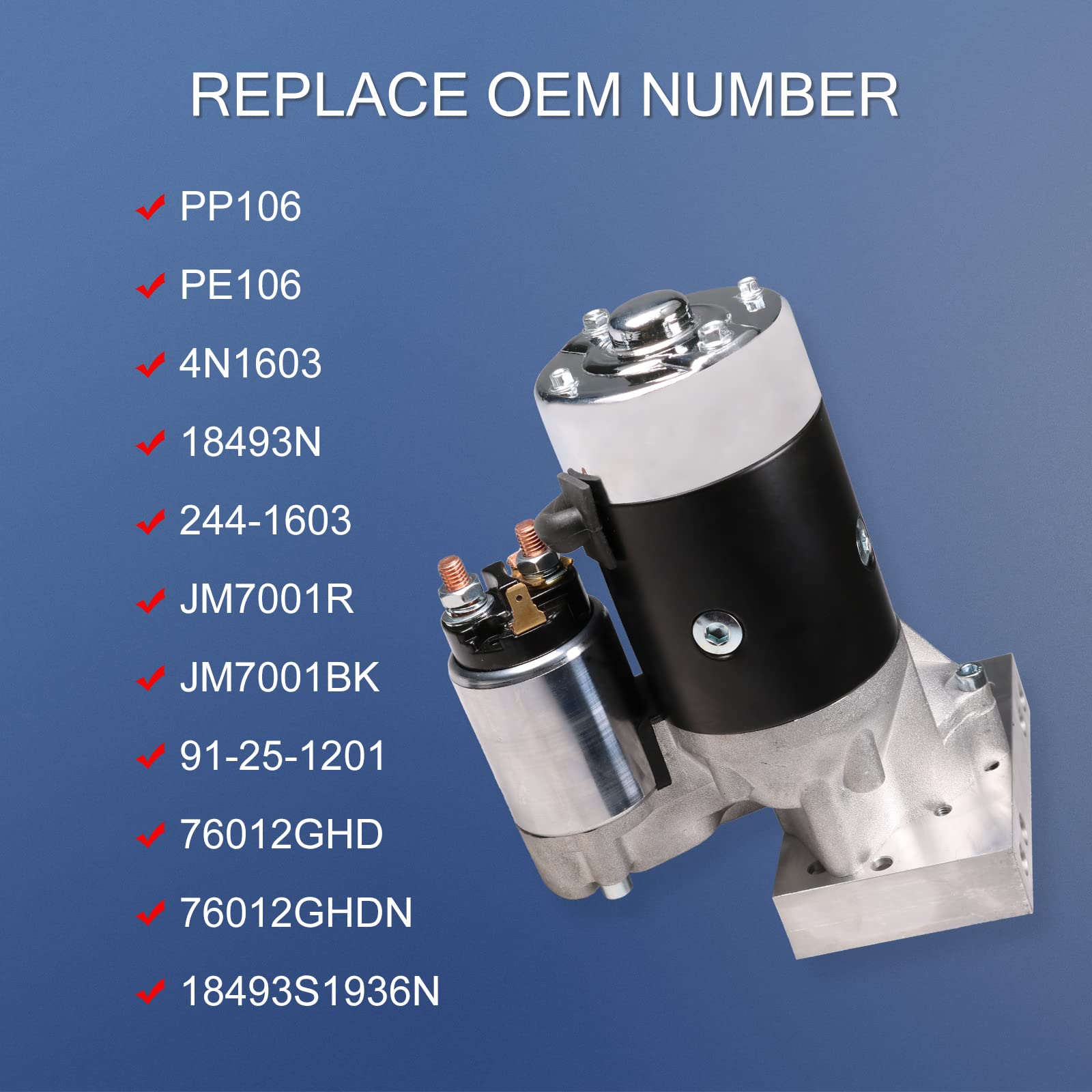 BUSIDN starter next to ruler showing compact size for tight-engine applications
