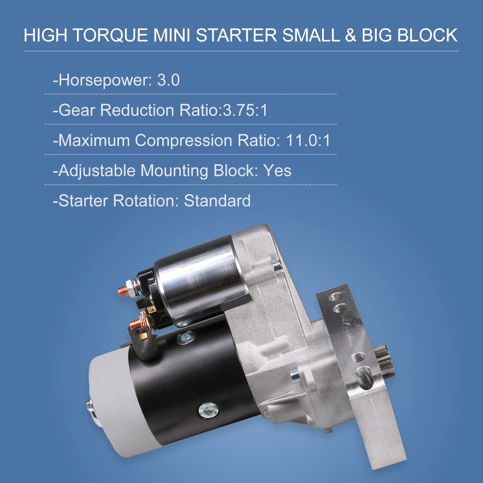 BUSIDN starter side profile highlighting adjustable billet block for precise fitment
