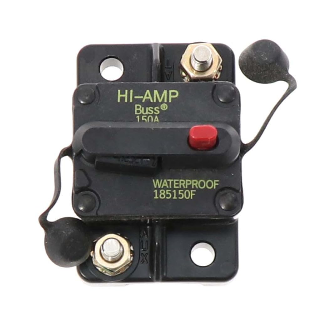 Bussmann CB185 front panel showing flush mount and labeled rating for neat installation