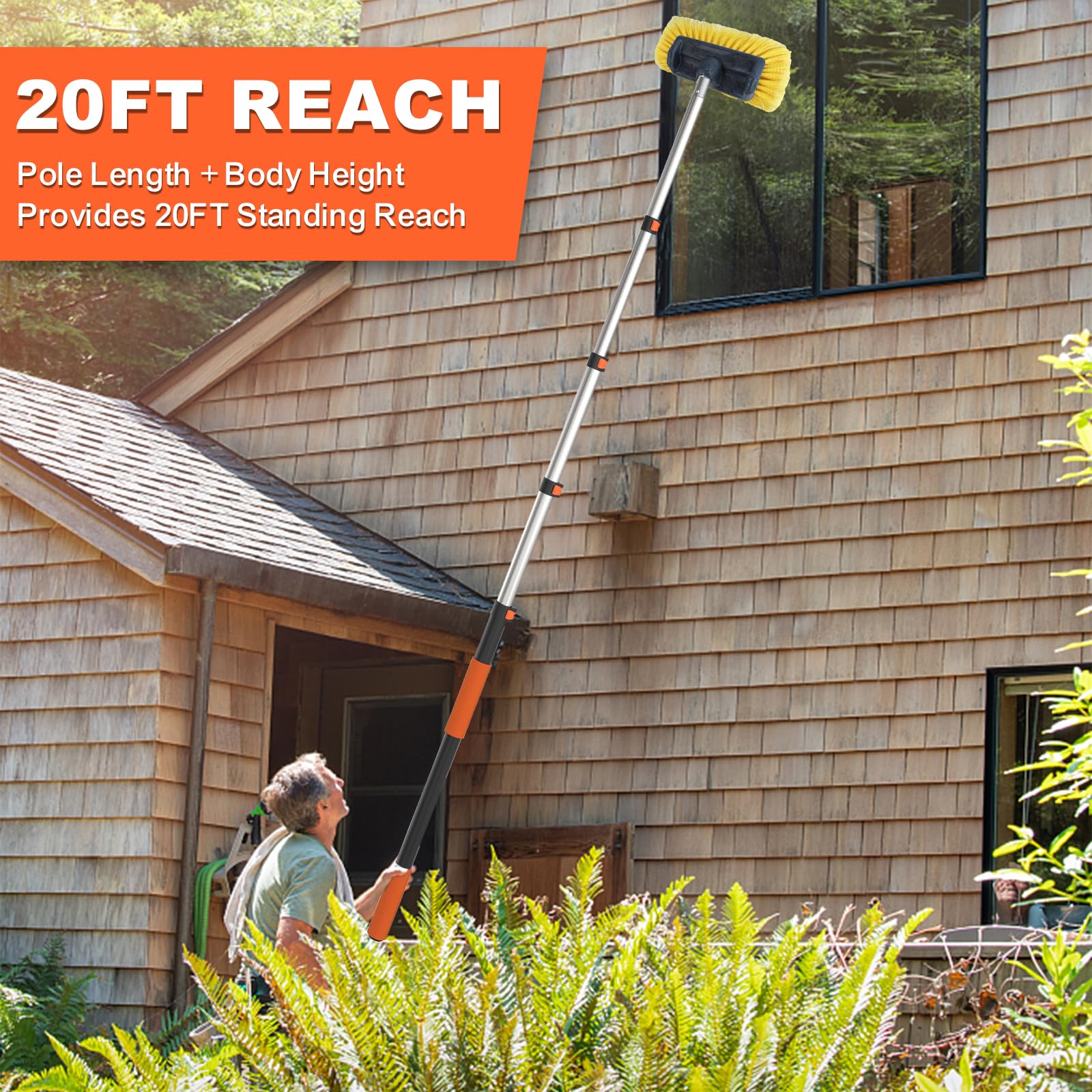Buyplus cleaning car roof with pole, reaches high areas without ladder