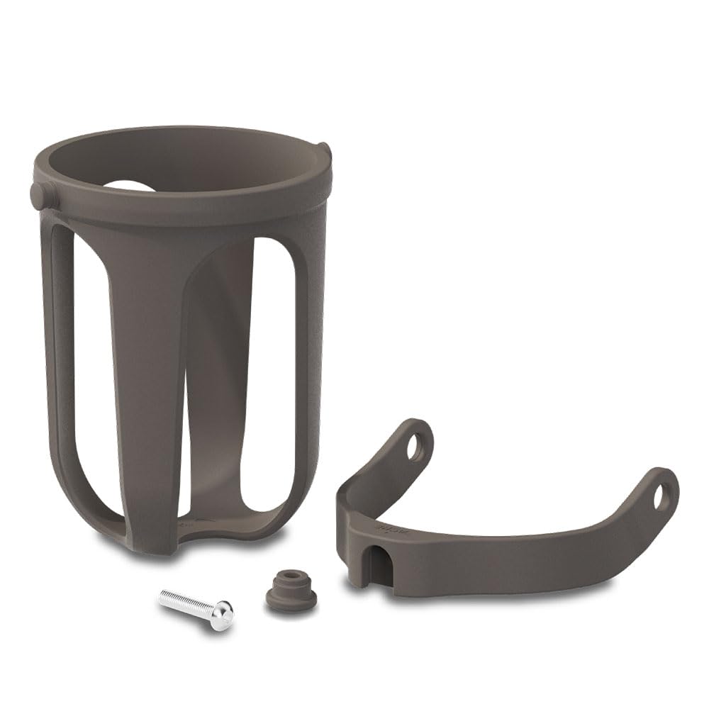 byACRE cup holder shown next to rollator for size comparison and capacity clarity
