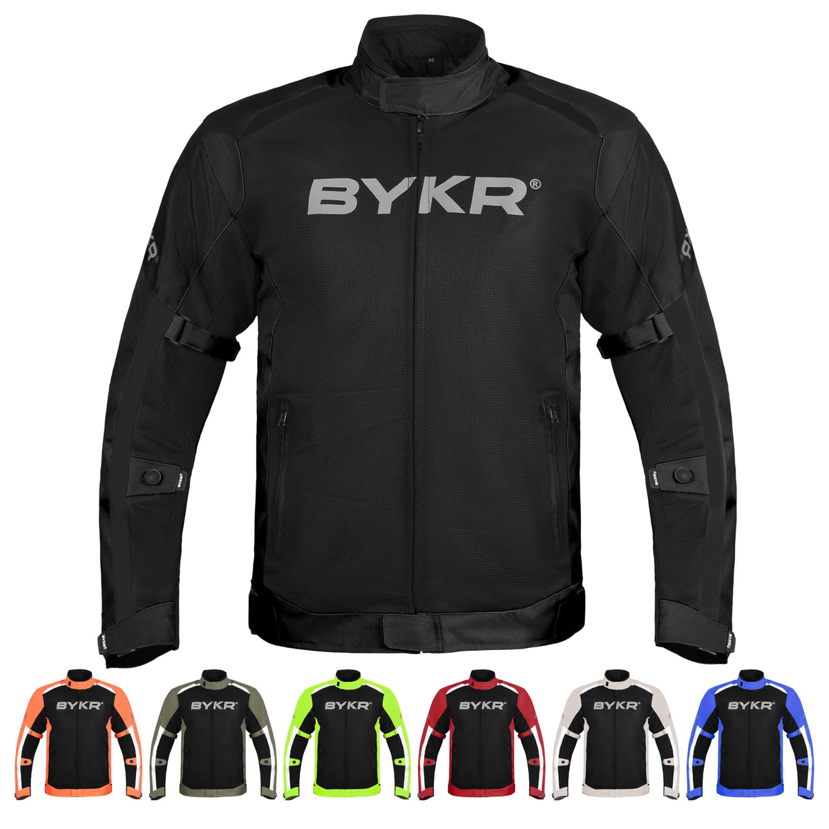 BYKR front view jacket showing breathable mesh and protective layout