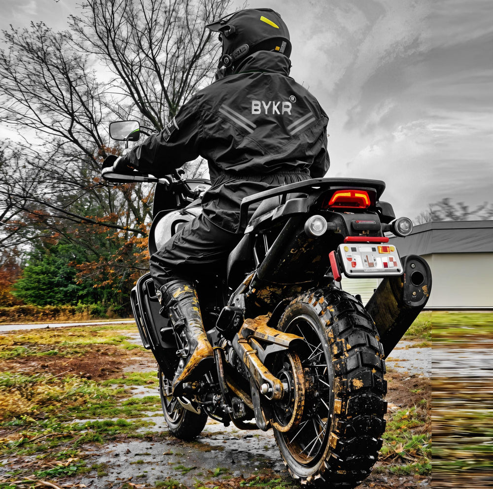 BYKR full outfit on motorcyclist demonstrating riding mobility and coverage