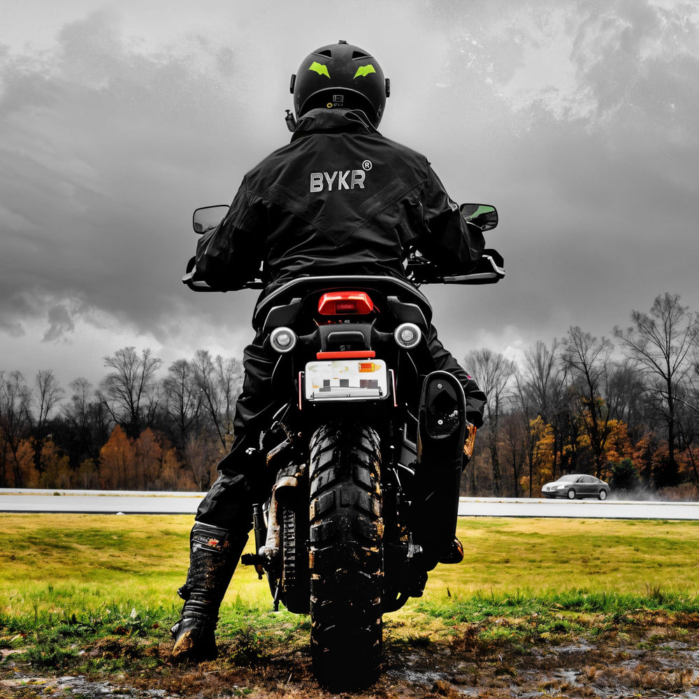 BYKR lifestyle shot during rainy commute showing practical real-world use