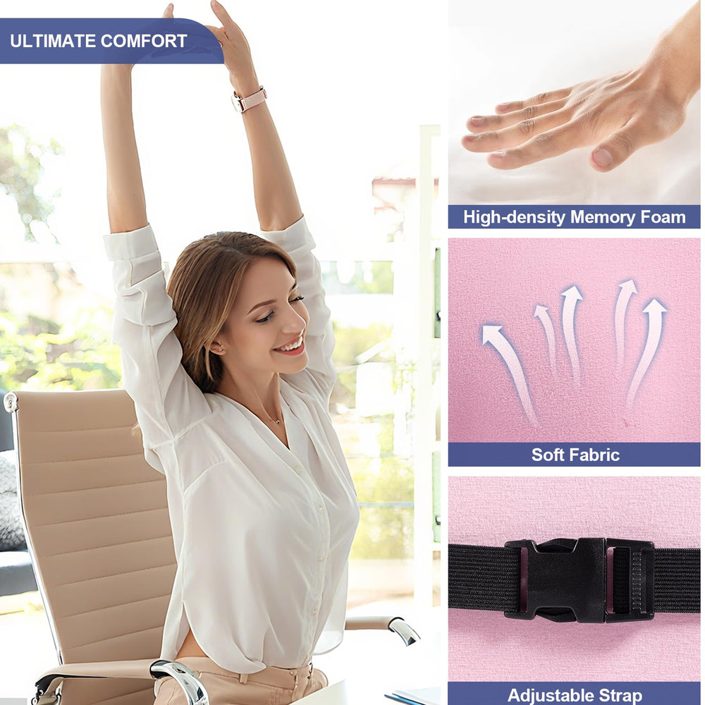 BYMECOST on an office chair showing improved posture during desk work