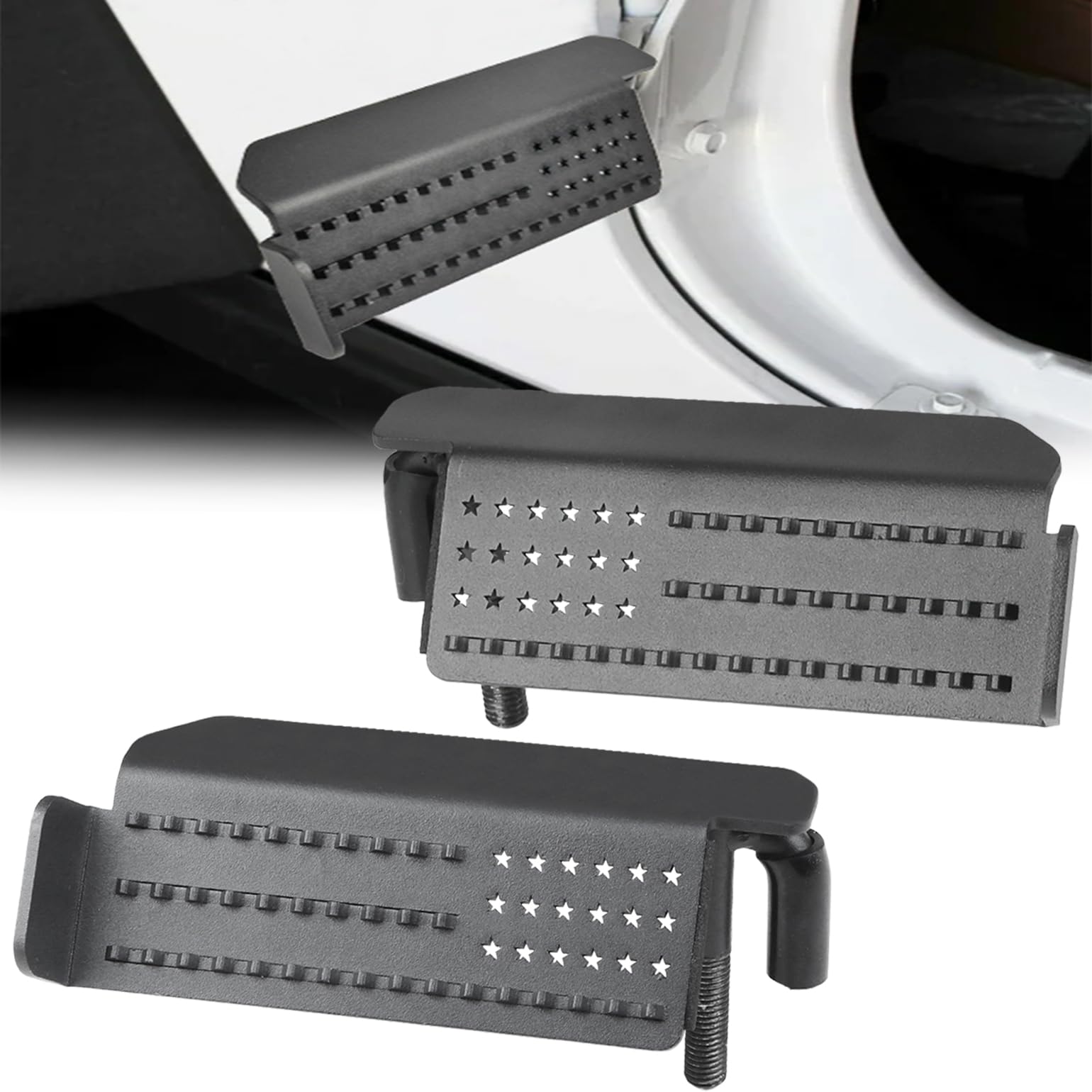 BystralX front-mounted foot pegs on Wrangler showing sturdy platform and quick install
