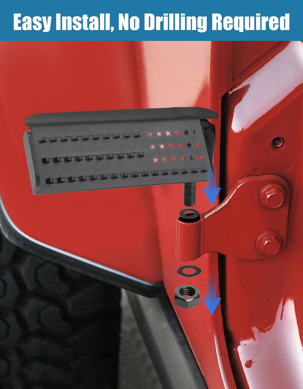 BystralX size comparison next to hinge showing compact footprint and mounting fit