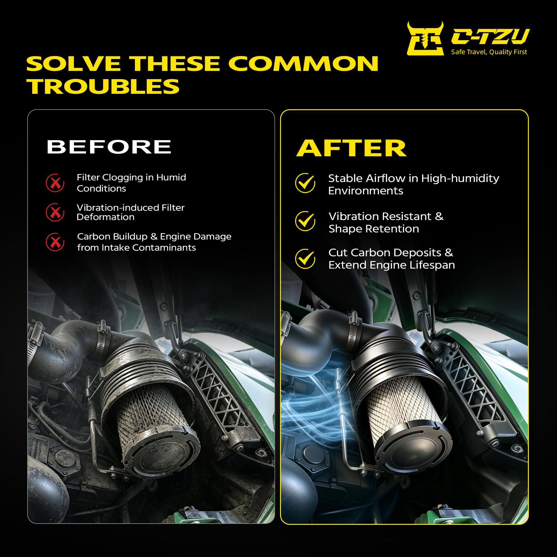 C-Tzu filter seal and endcap detail showing reliable anti-vibration contact