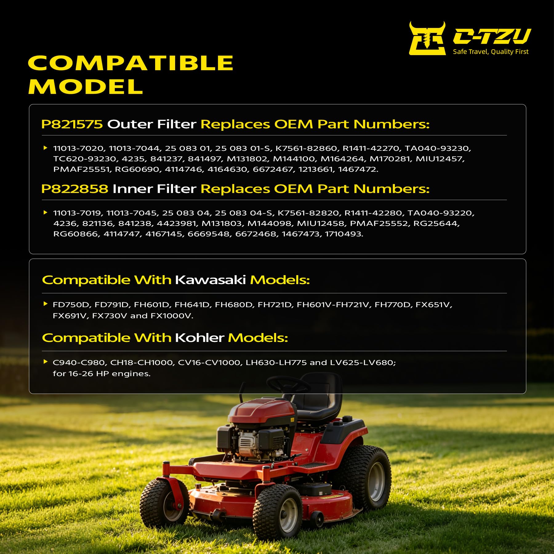 C-Tzu filters side profile showing dimensions and correct seating alignment
