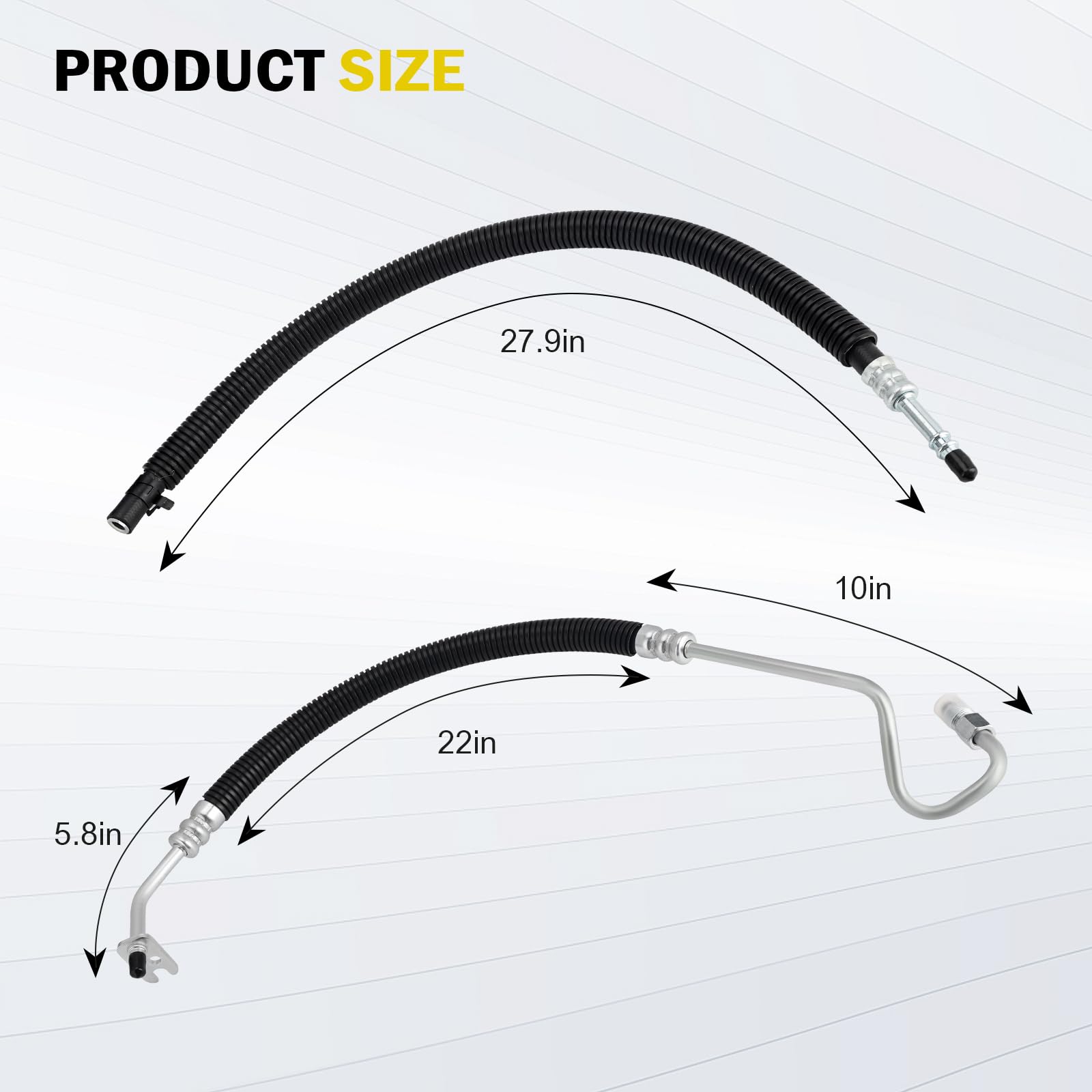 C-Tzu hoses next to ruler for scale, verifies 50cm and 43cm lengths