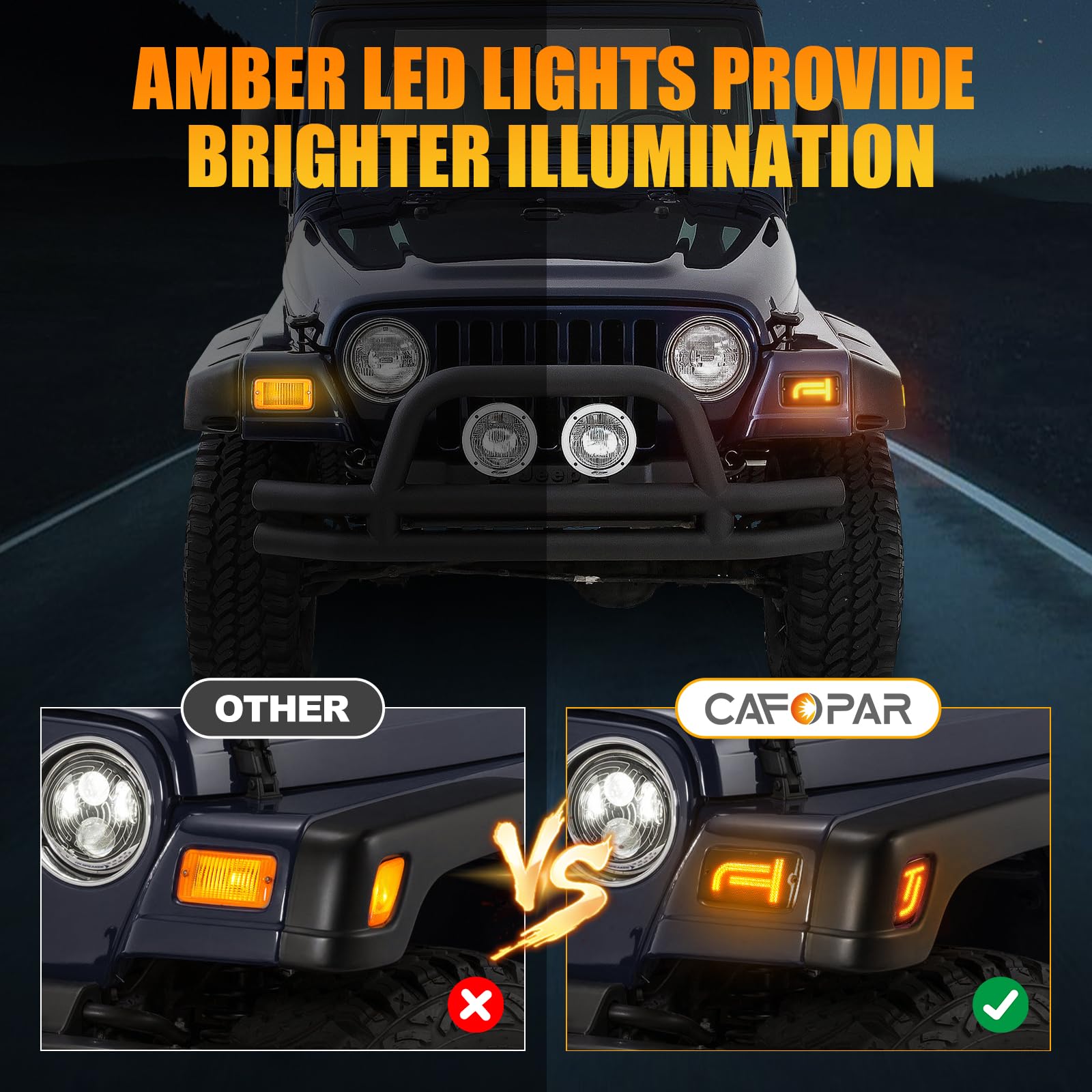 CAFOPAR LEDs illuminated at night showing brighter amber signaling