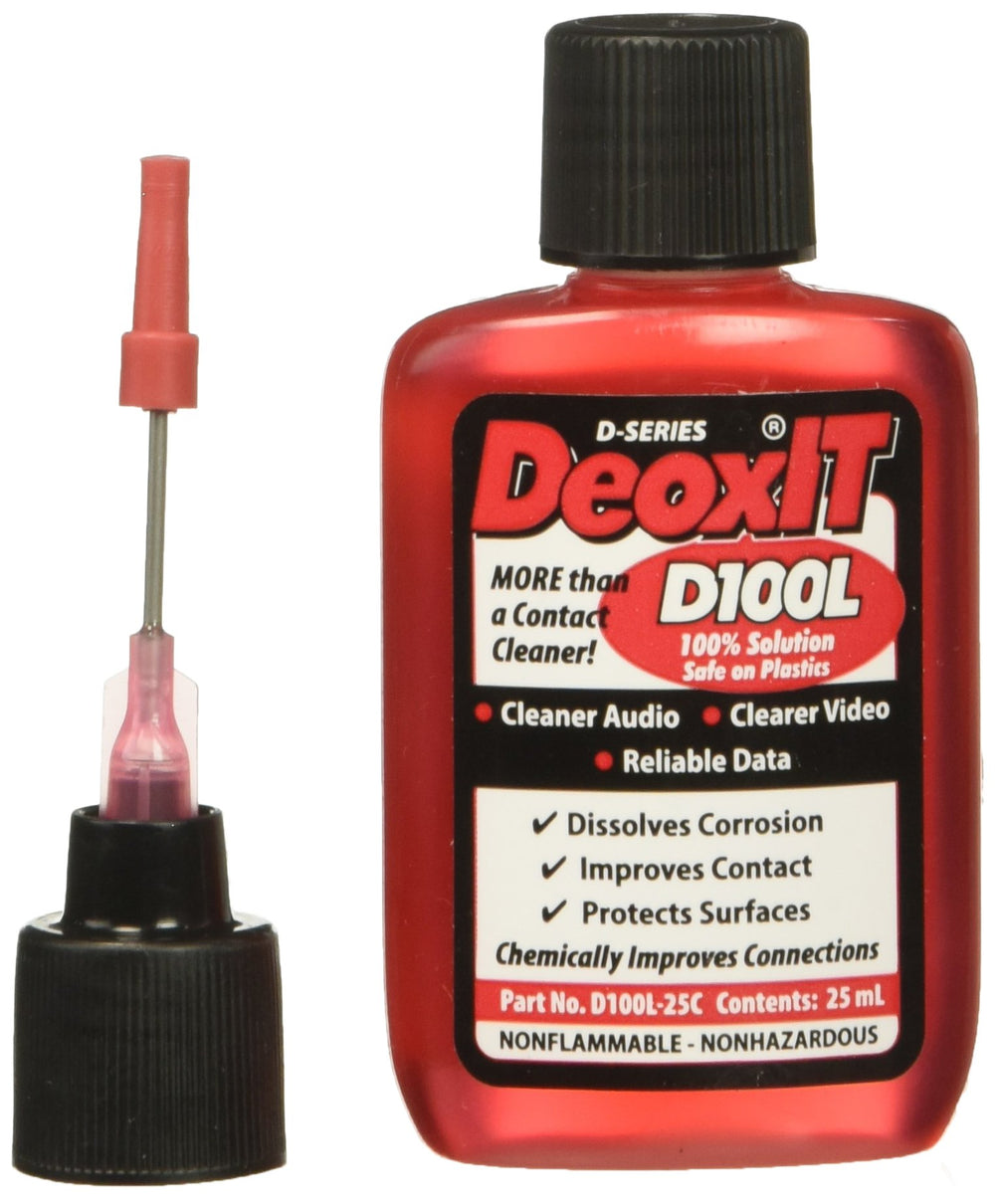 CAIG LABORATORIES DeoxIT bottle front packaging showing label and 25 mL applicator, precise application benefit