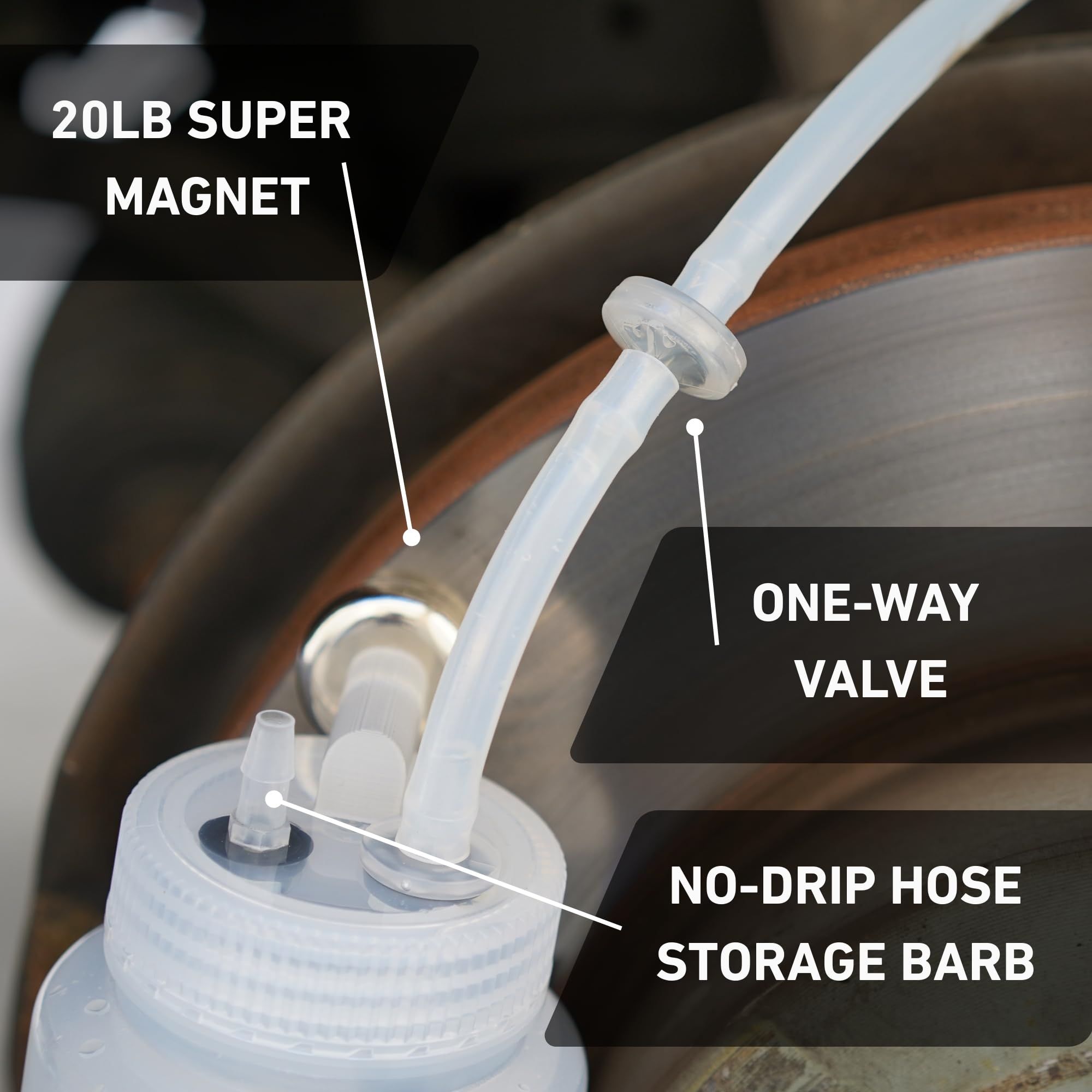 Cal-Spec Tools 16-inch hose connected to bleeder in use reach