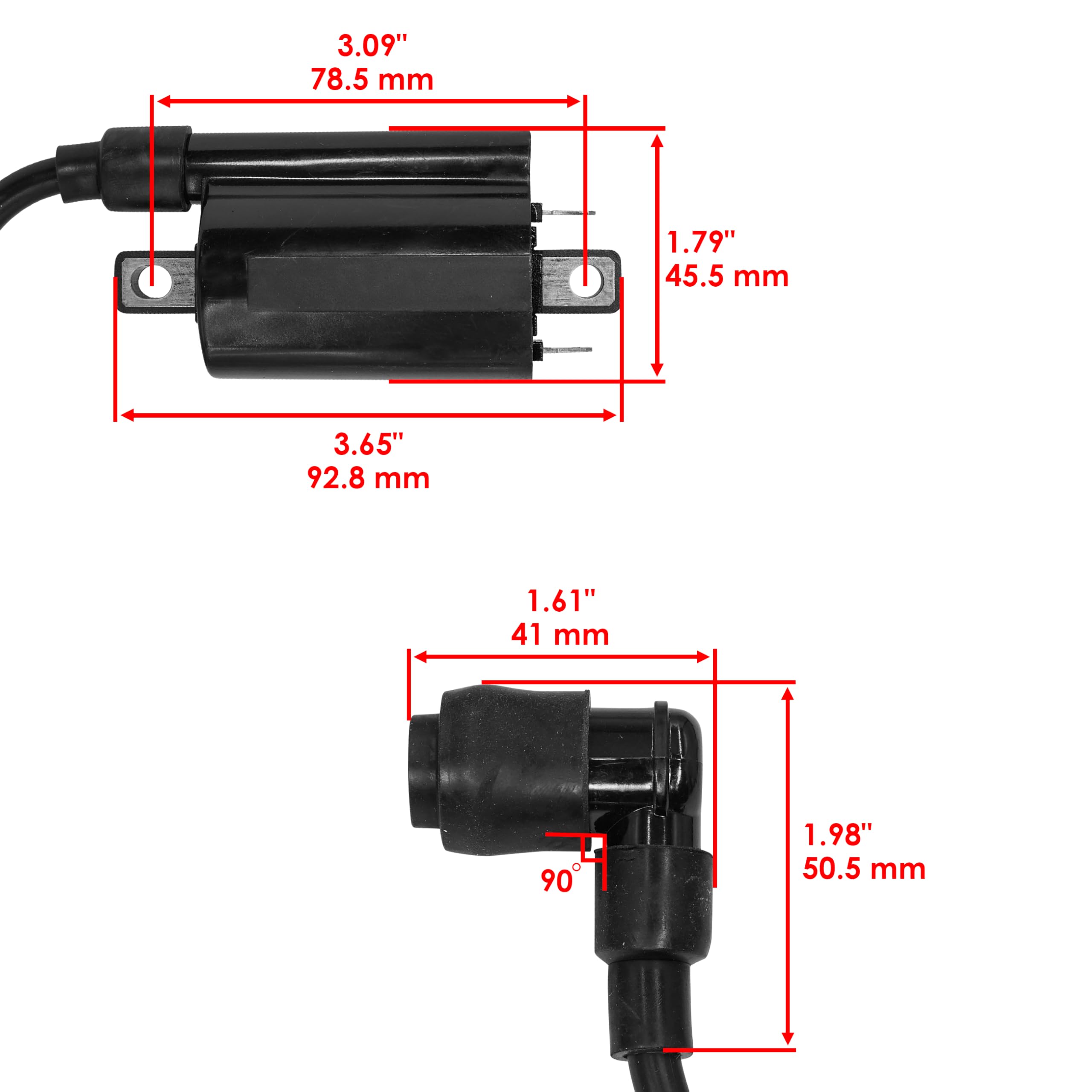 Caltric ignition coil side profile highlighting durable housing and alignment
