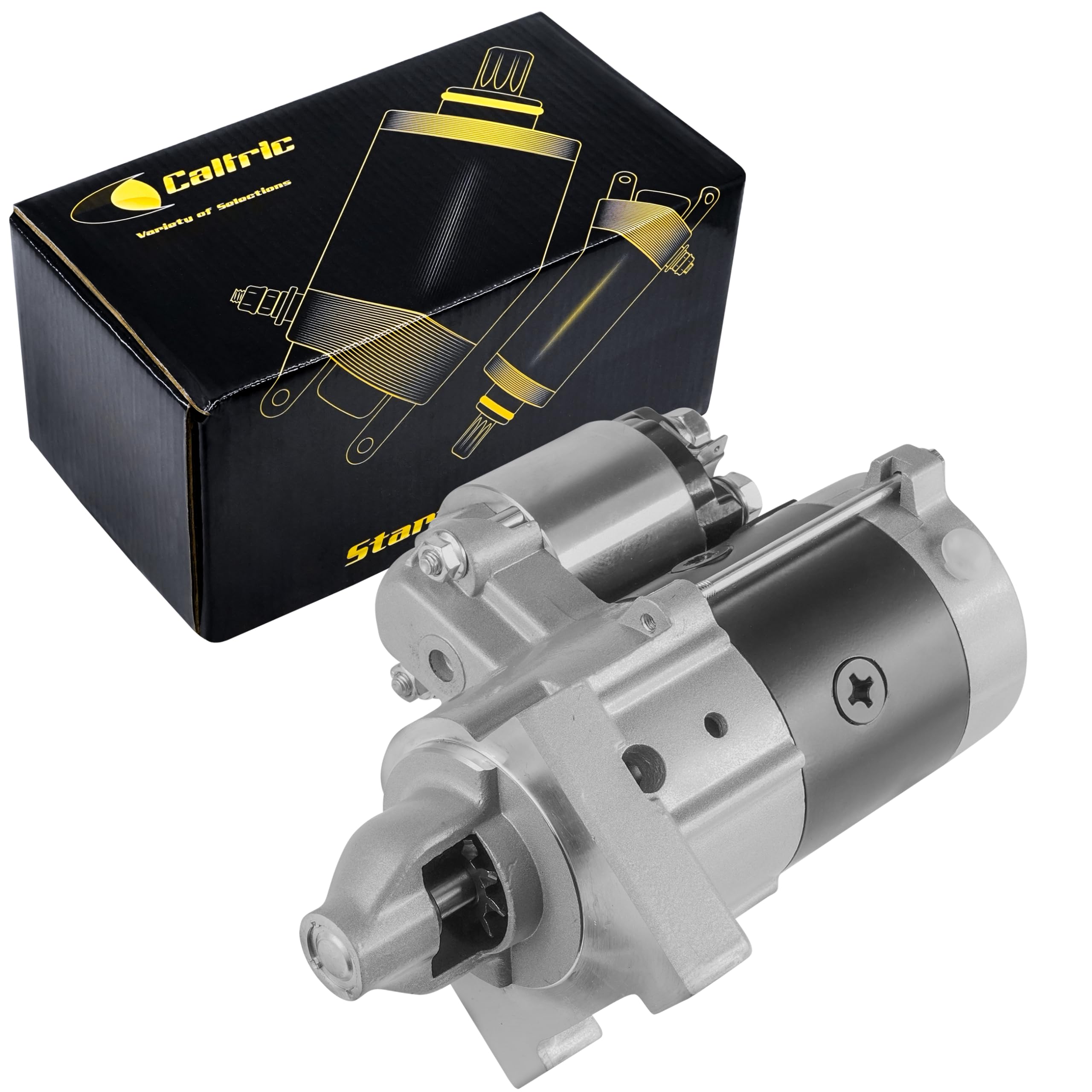 Caltric starter front view showing clean housing and bolt pattern for quick fit verification