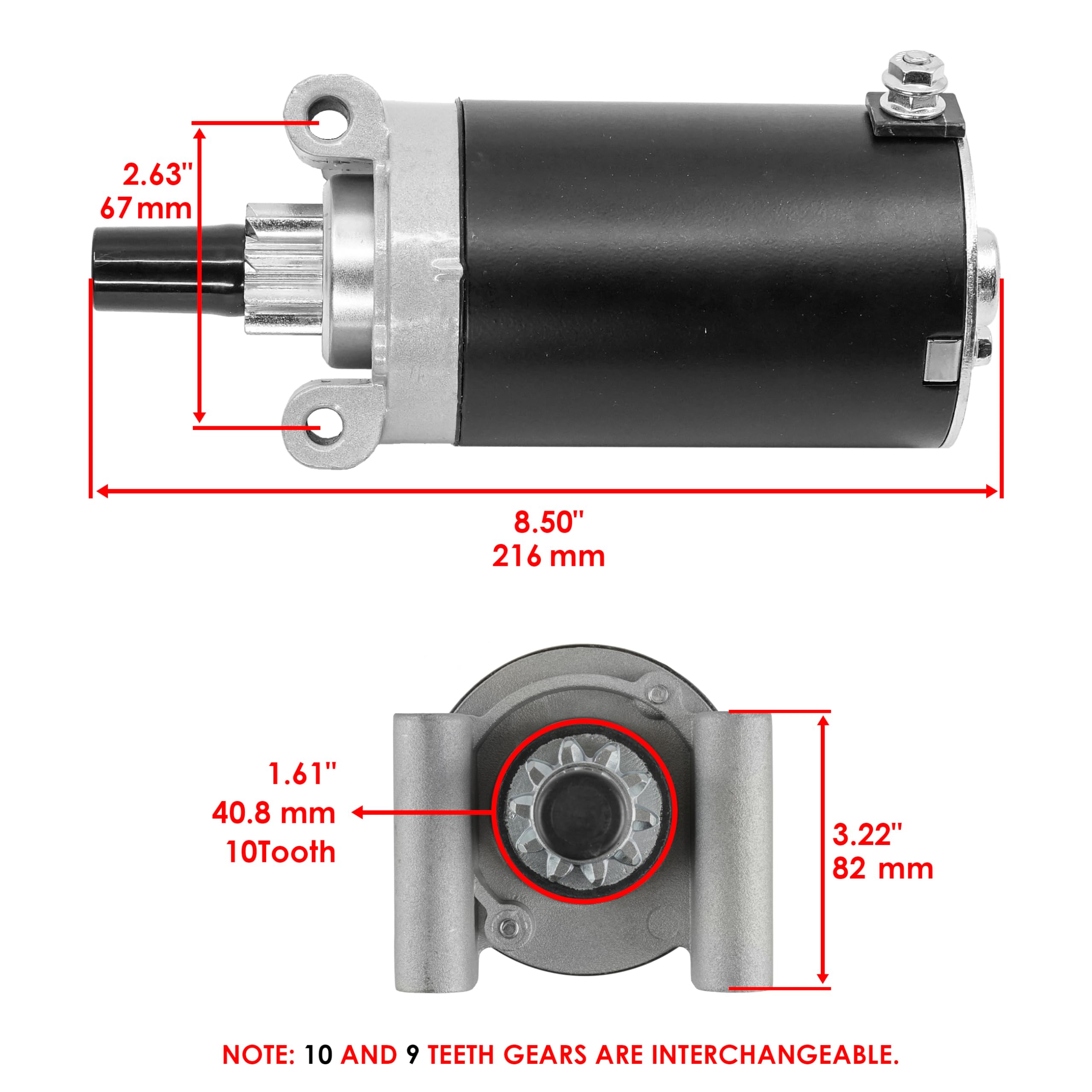 Caltric starter gear pinion closeup showing 9-tooth clarity benefit