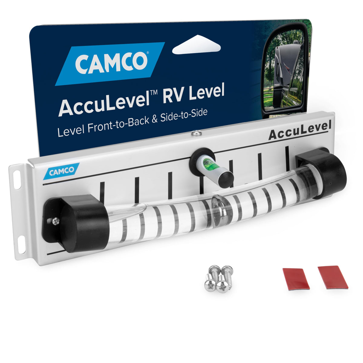 Camco AccuLevel front view showing dual indicators for quick leveling