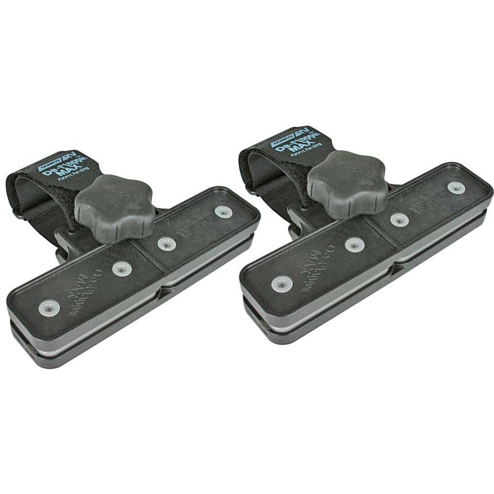 Camco de-flapper max front view showing clamp and strap for secure hold