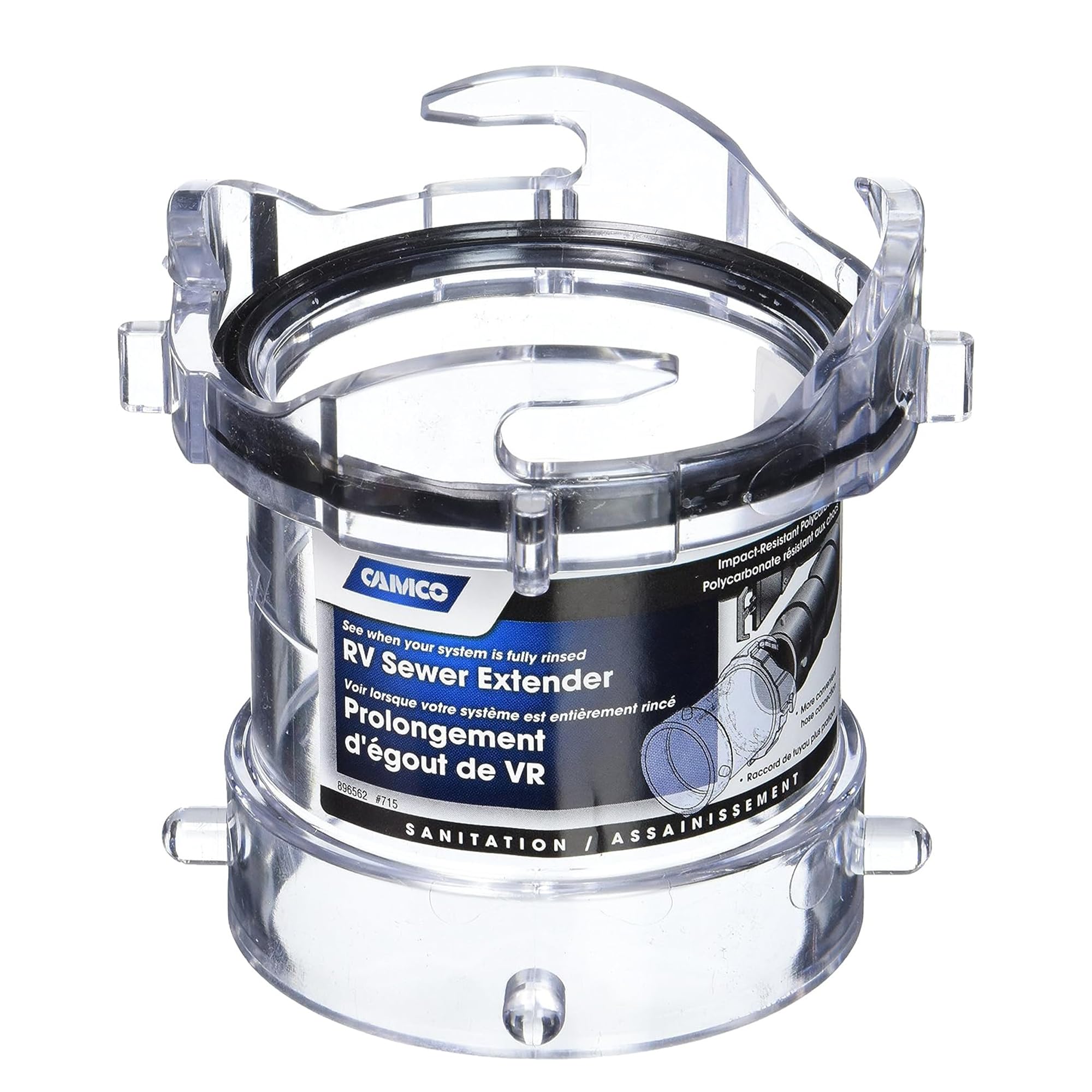 Camco clear adapter with visible rinse flow for confirmation benefit