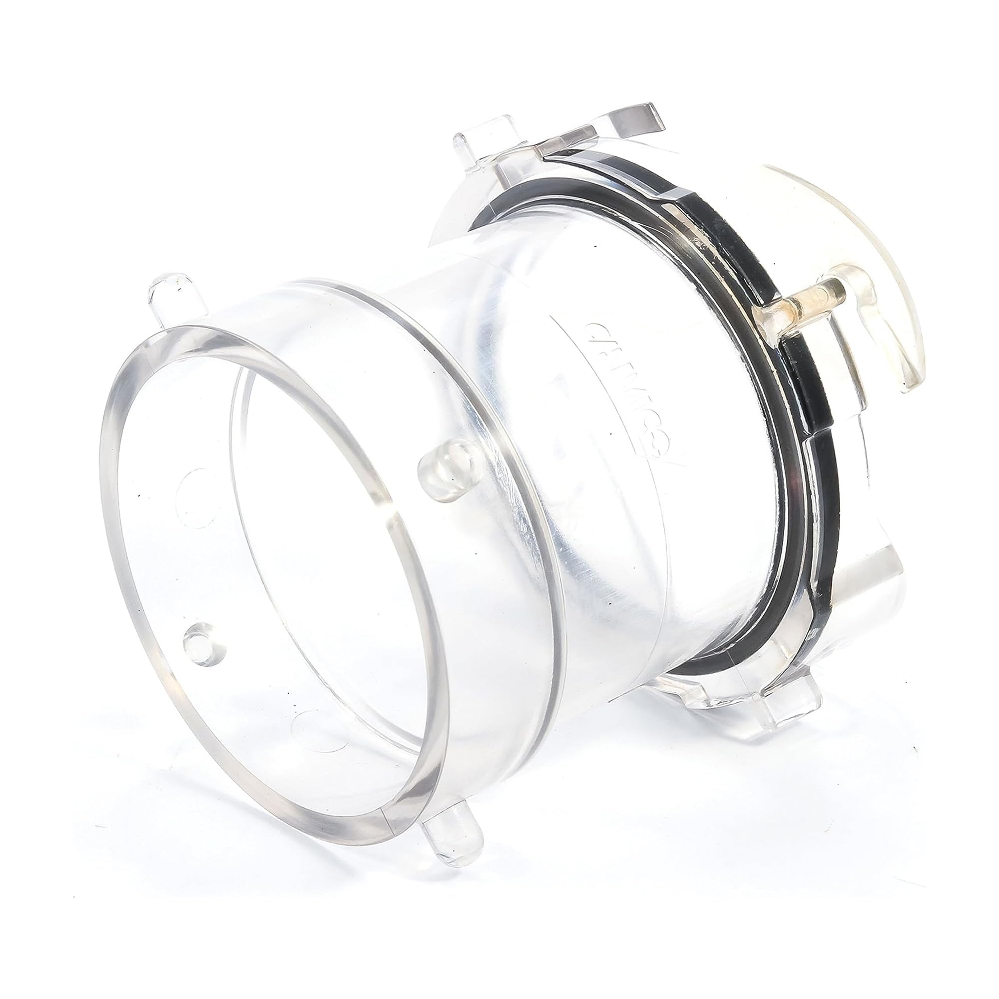 Camco clear adapter front view showing easy hookup benefit