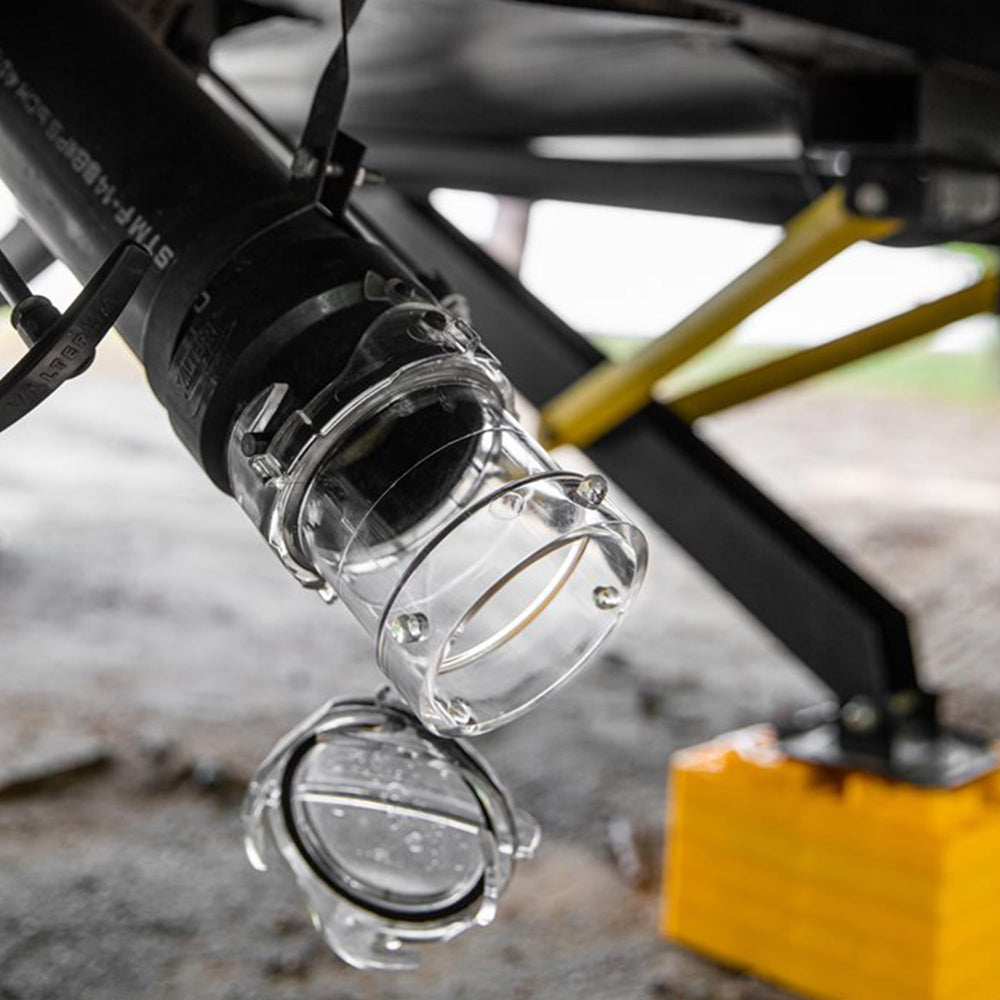 Camco clear adapter packed in storage compartment for space-saving benefit