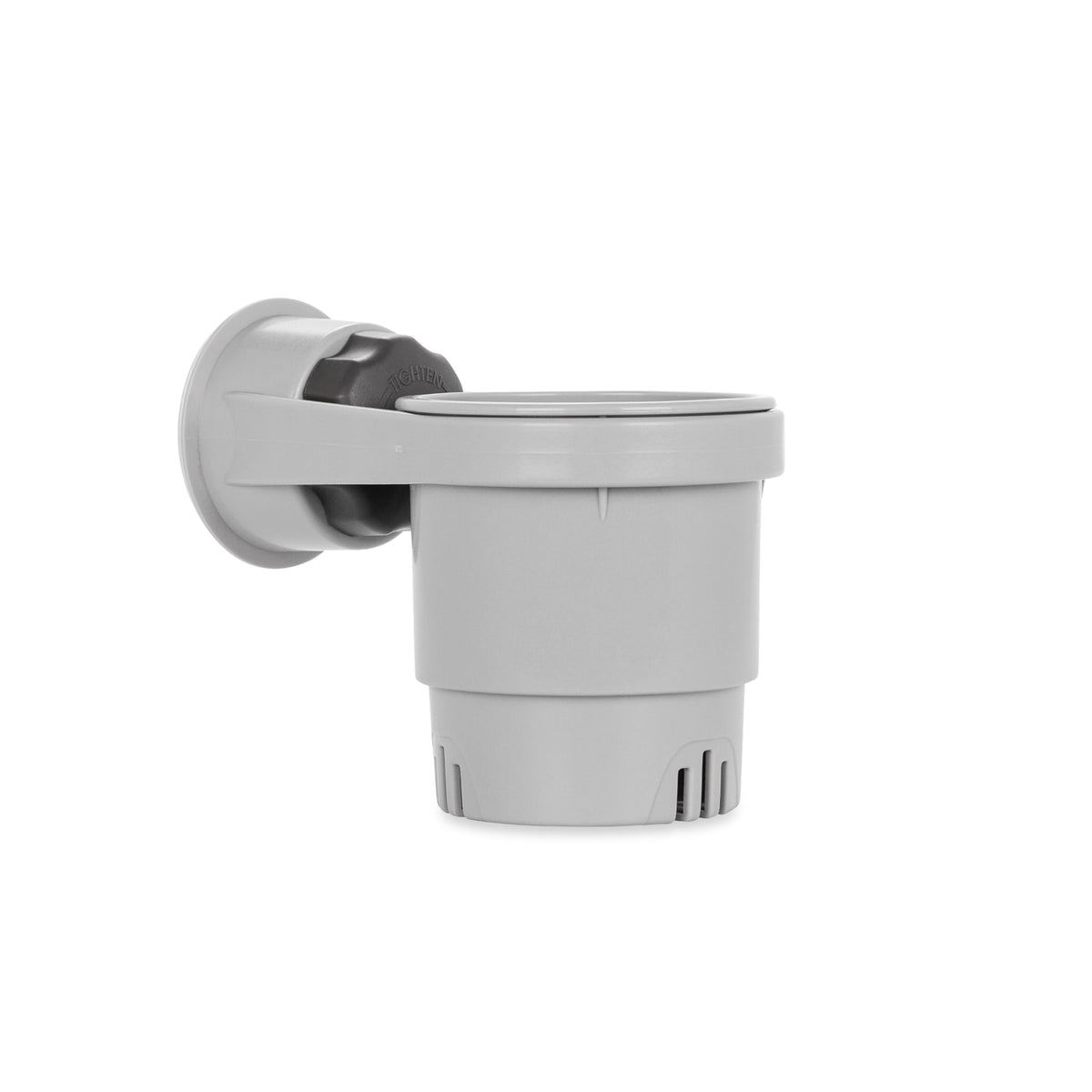 Camco cup holder front view showing compact mount and cup opening for space saving