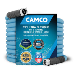 Camco EvoFlex front packaging showing hose and 35 ft length benefit
