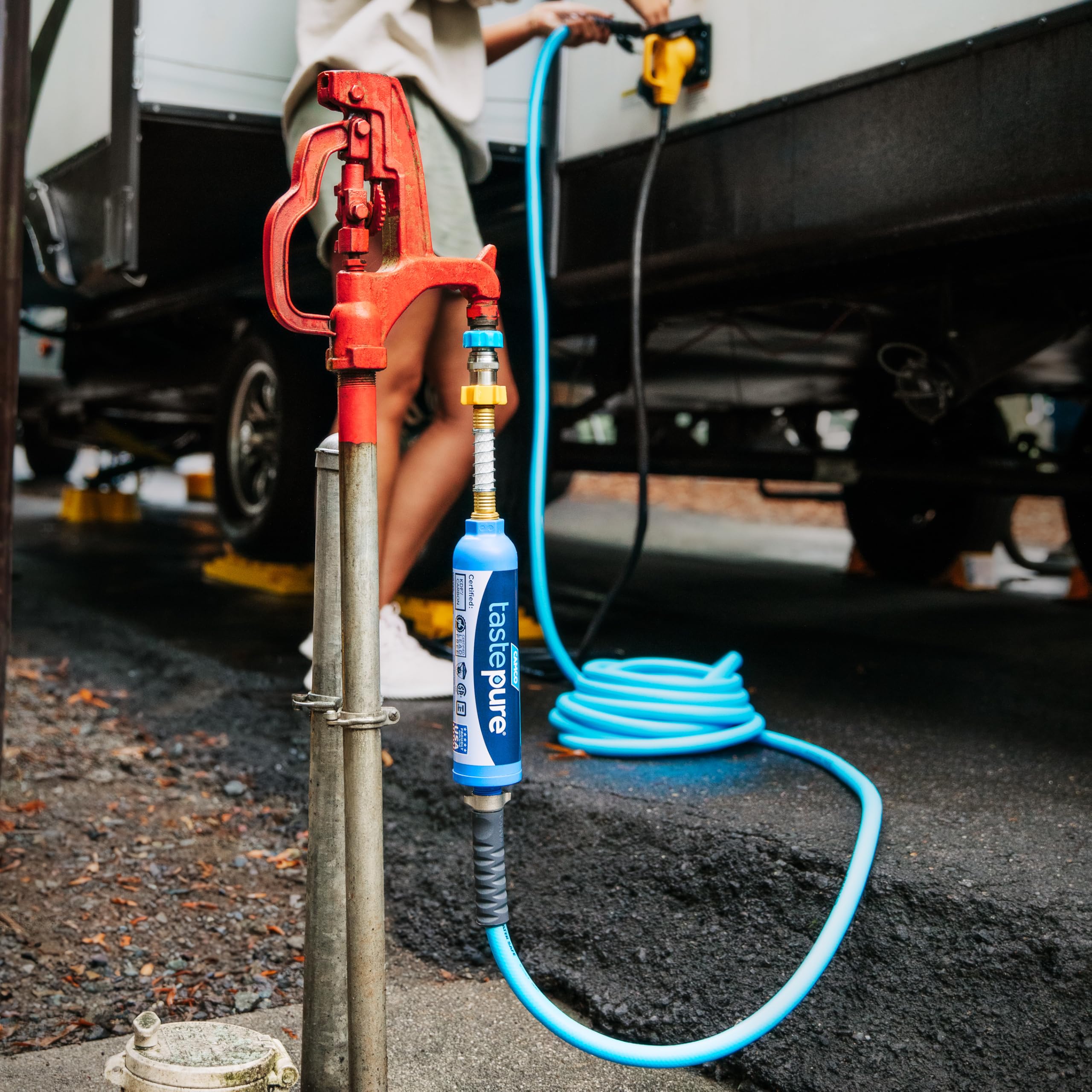 Camco EvoFlex at campsite illustrating reliable drinking water access
