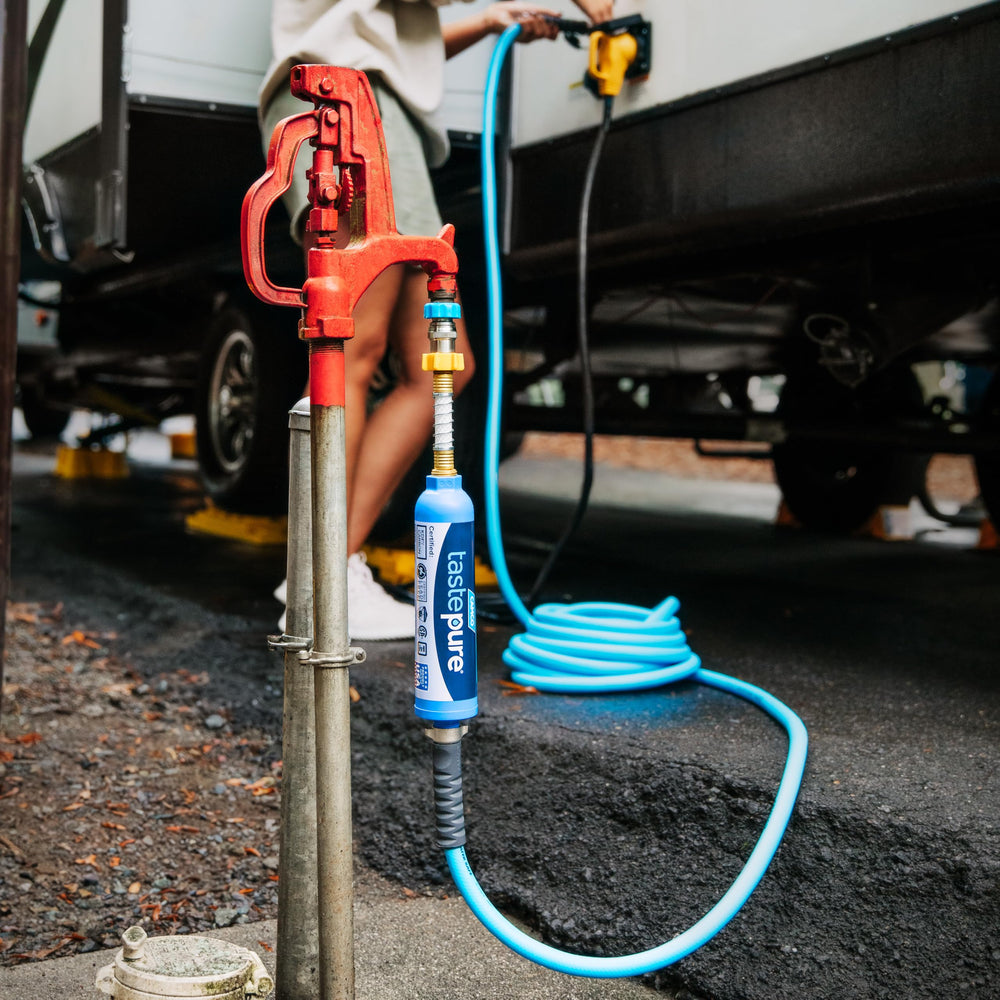 Camco EvoFlex at campsite illustrating reliable drinking water access