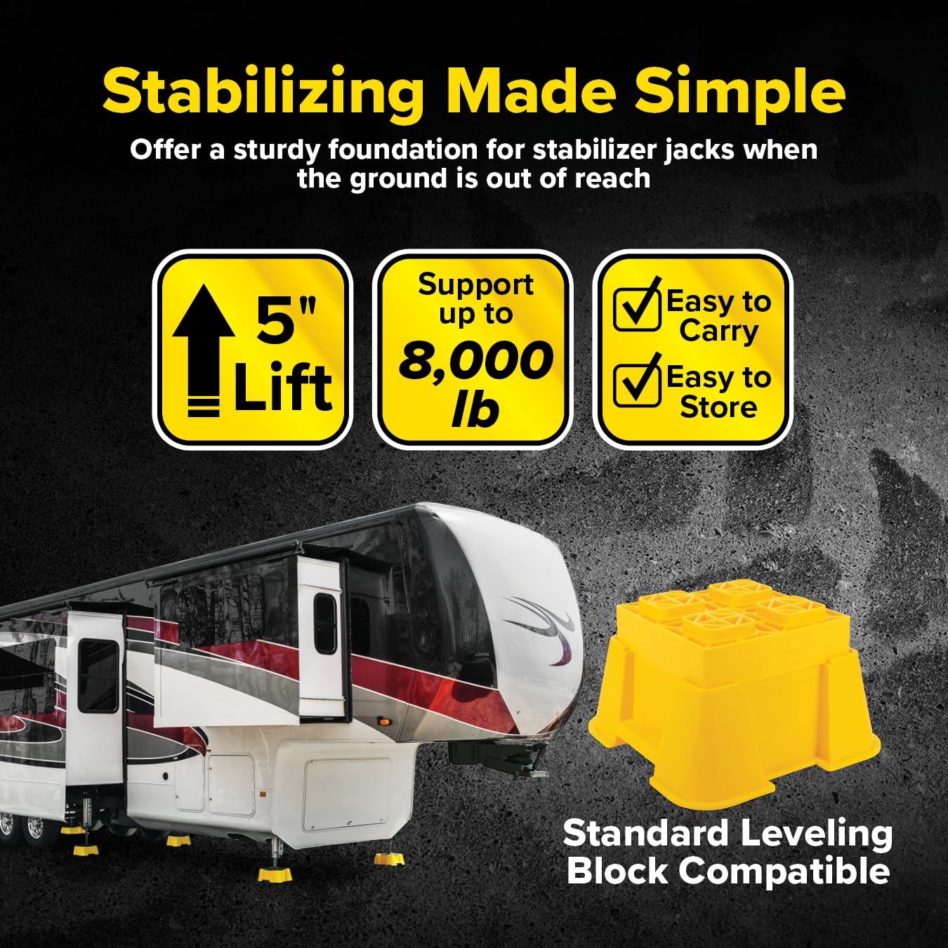 Camco FasTen Big Blocks carry handle locked for easy transport and convenience